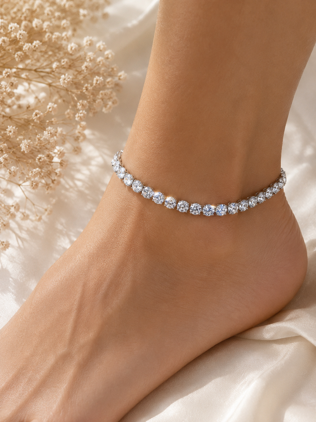 925 Sterling Silver Tennis Anklet | Single