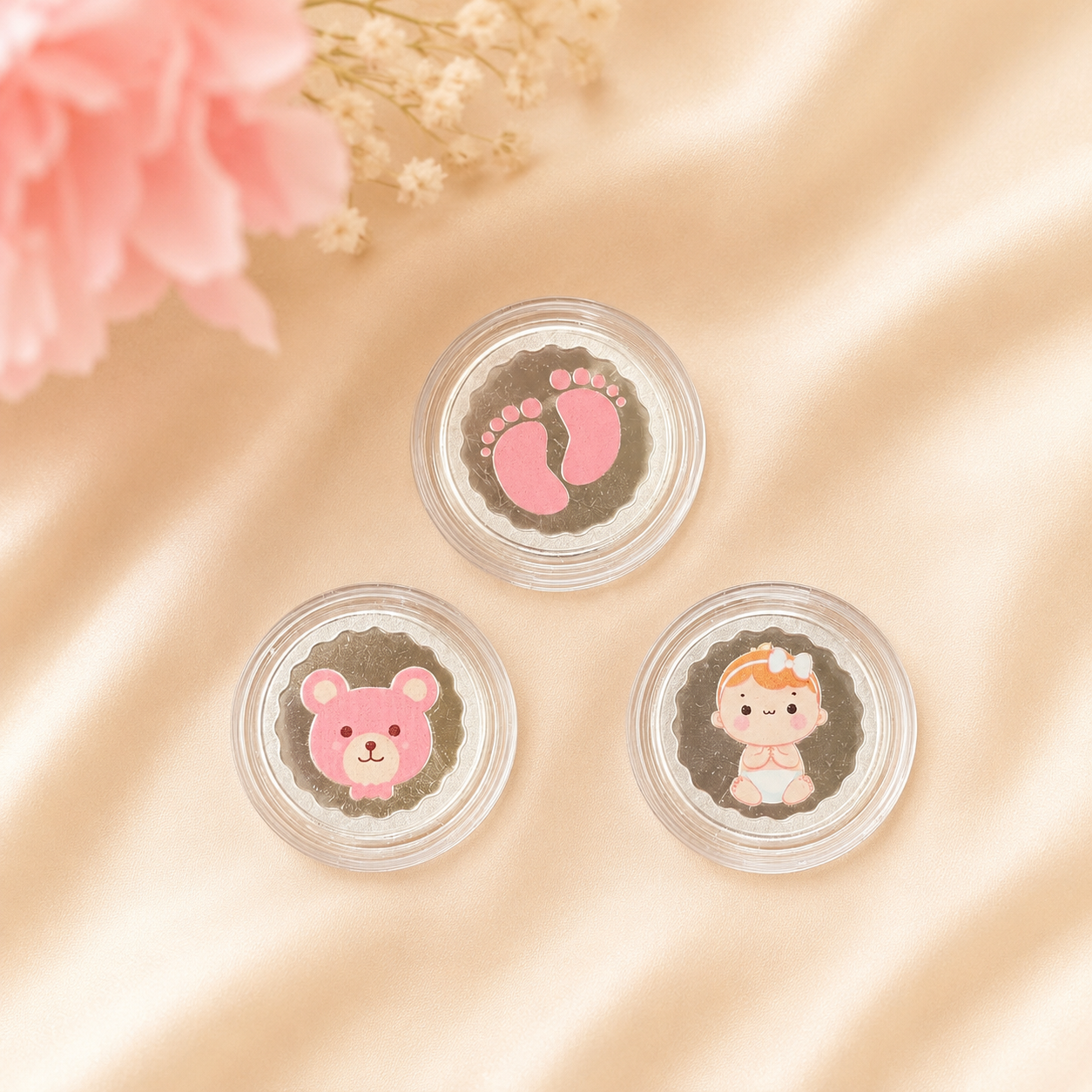 999 Pure Silver Baby Girl Premium Gift Box – Set of 3 Coins (2.5 g x 3= 7.5 grams)
