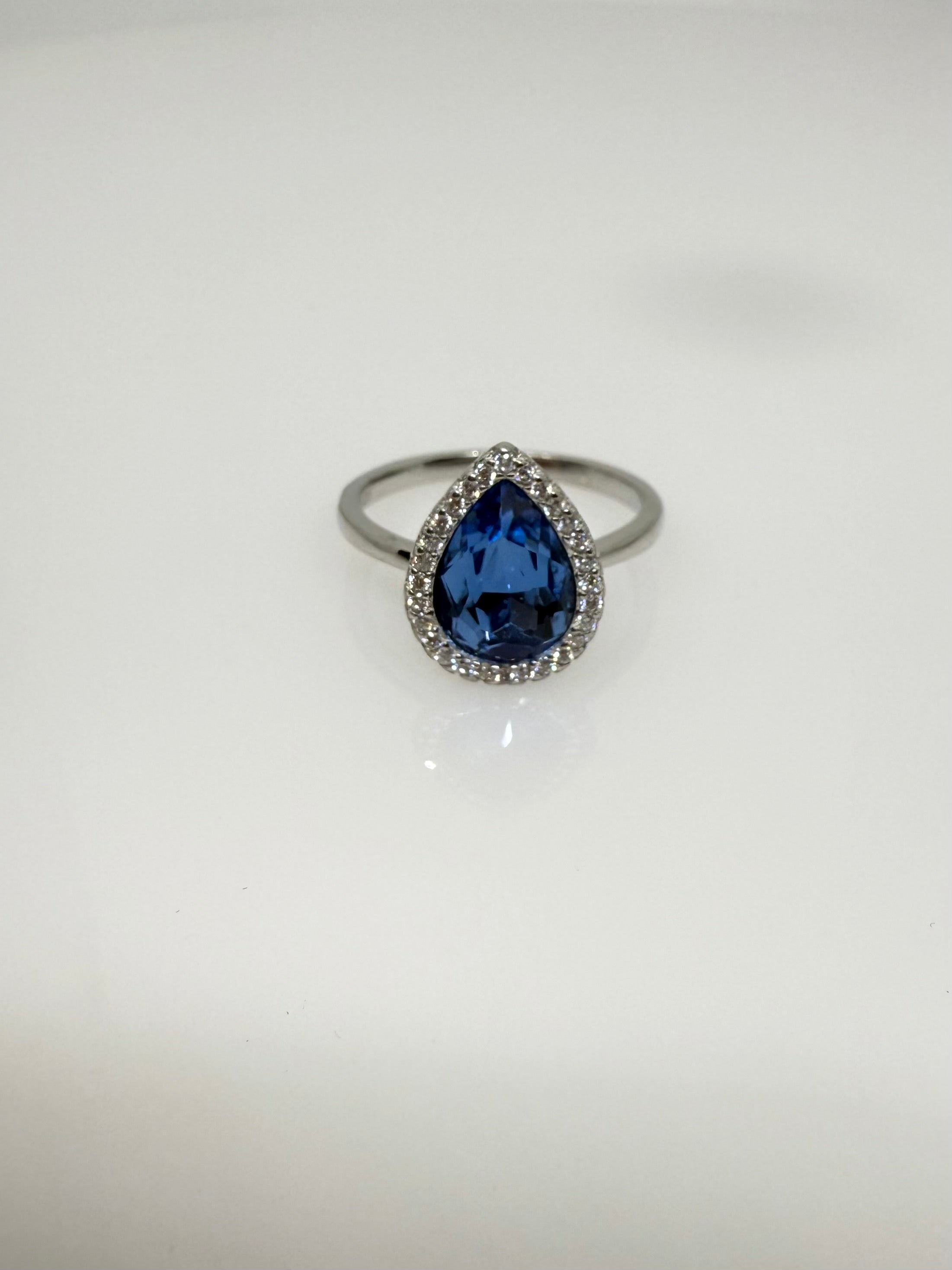 925 Sterling Silver Blue Drop Women Ring