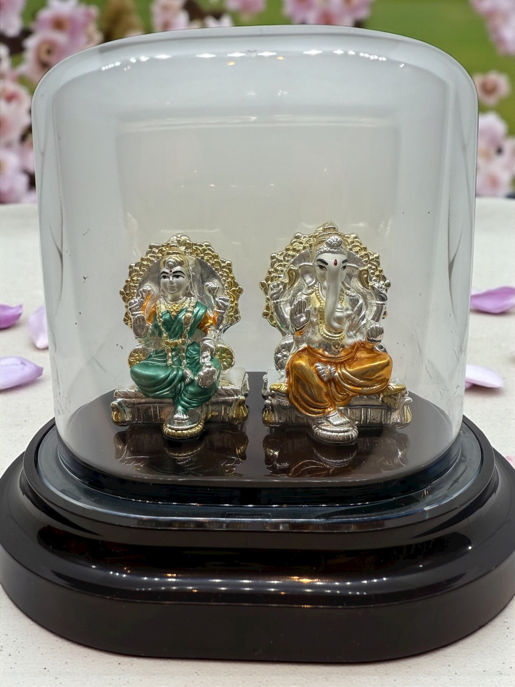 Emerald Pure 999 Silver Lakshmi Ganesh Idol with Acrylic Base For Pooja/ Gift