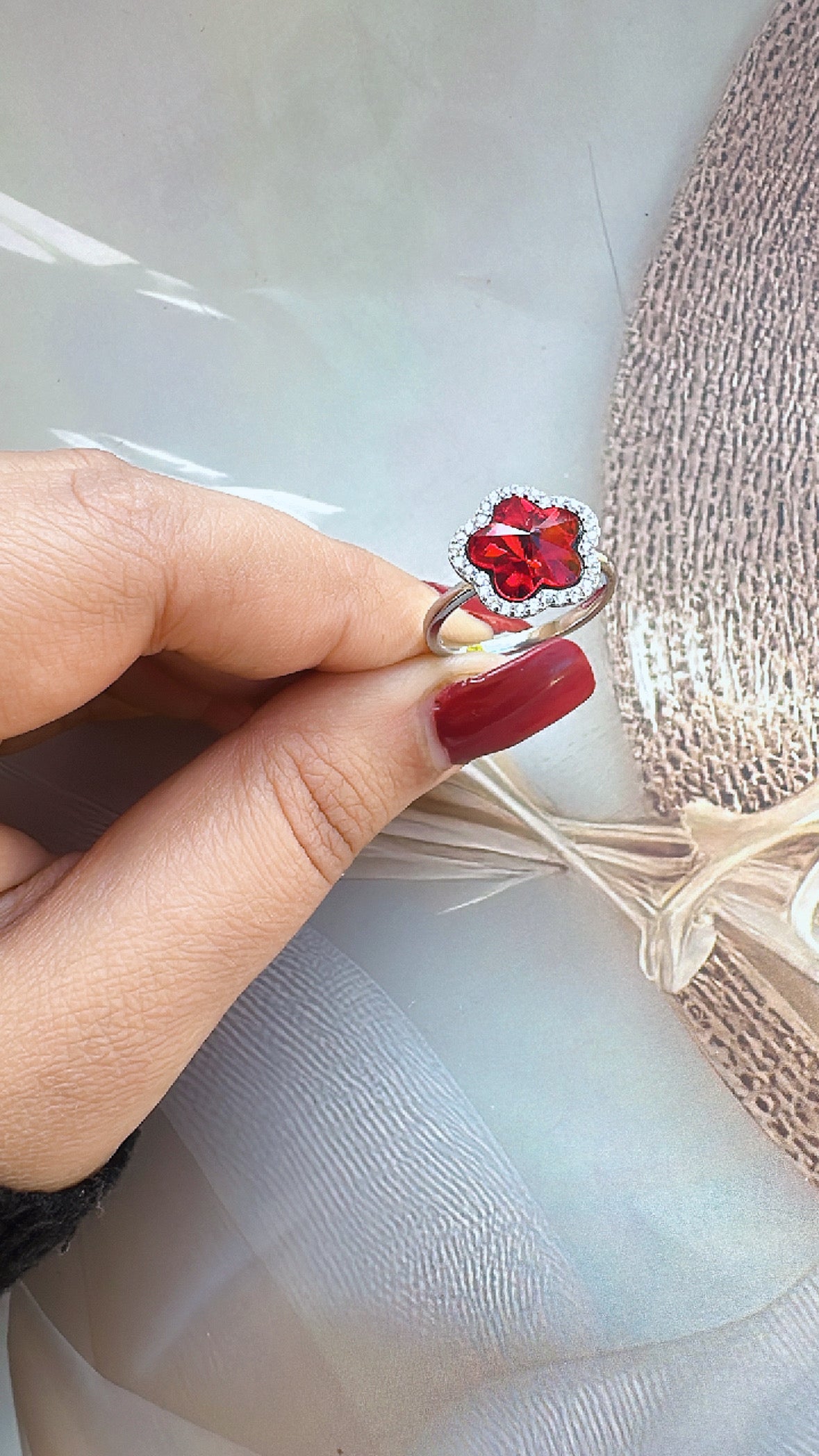 925 Sterling Silver Ruby Flower Women Ring