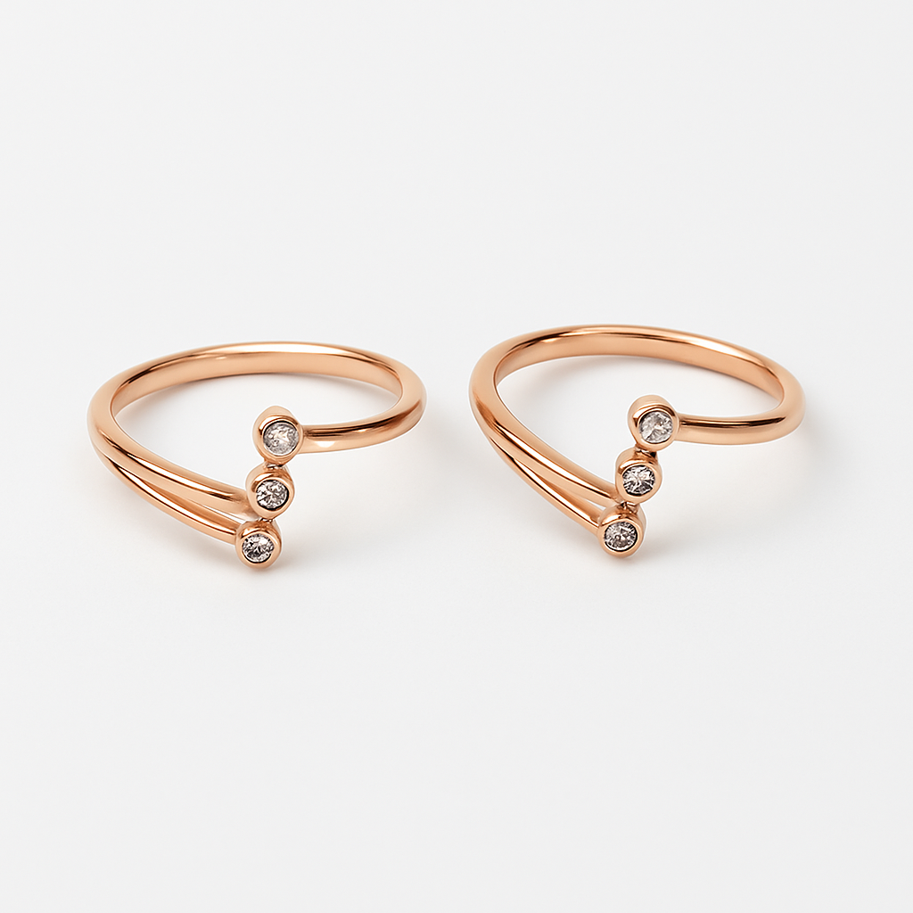 925 Sterling Silver Triple Stone Rose Gold Toe Rings