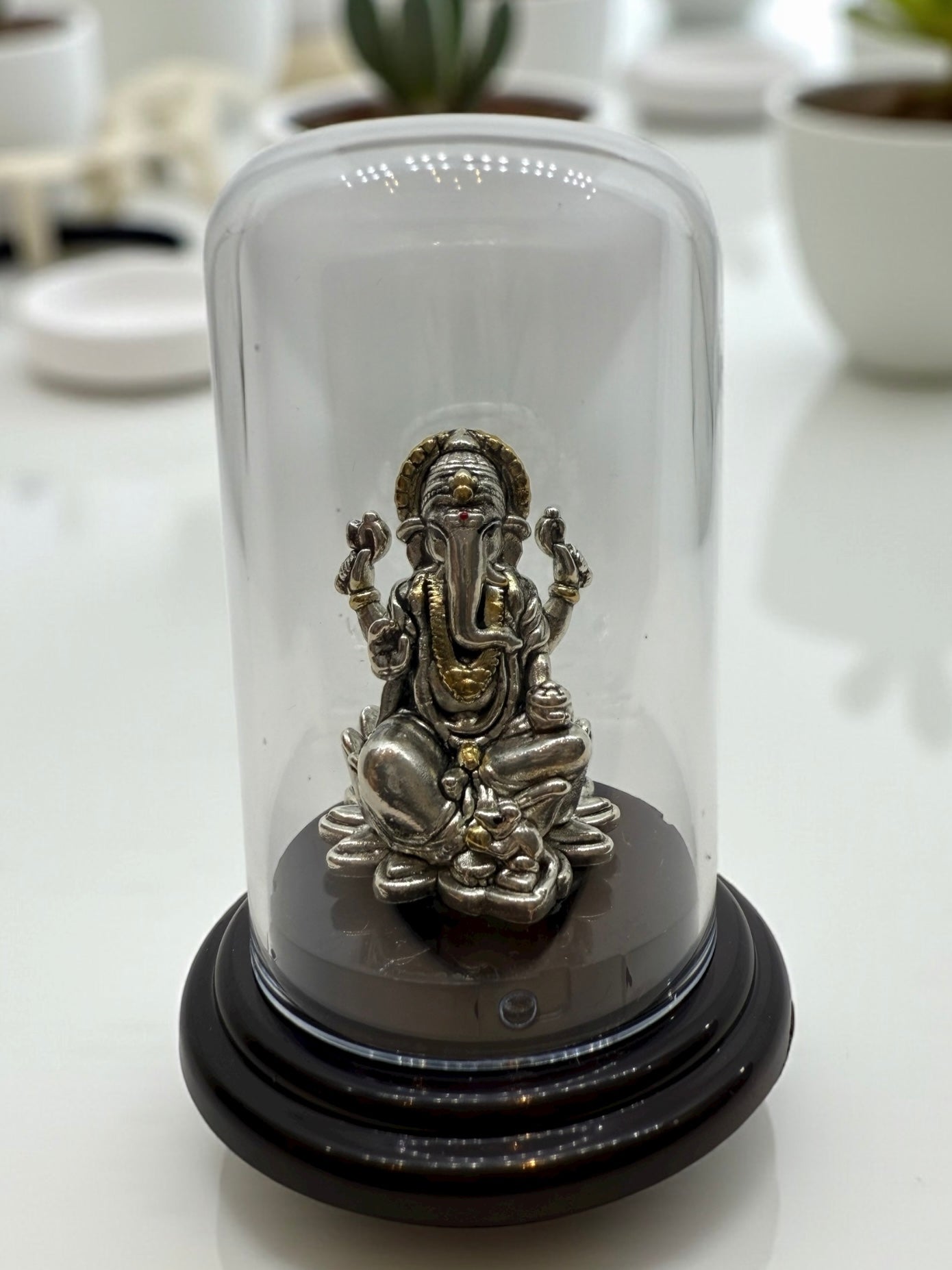Emerald Pure 999 Silver Ganesha Idol with Acrylic Base for Pooja/Gift