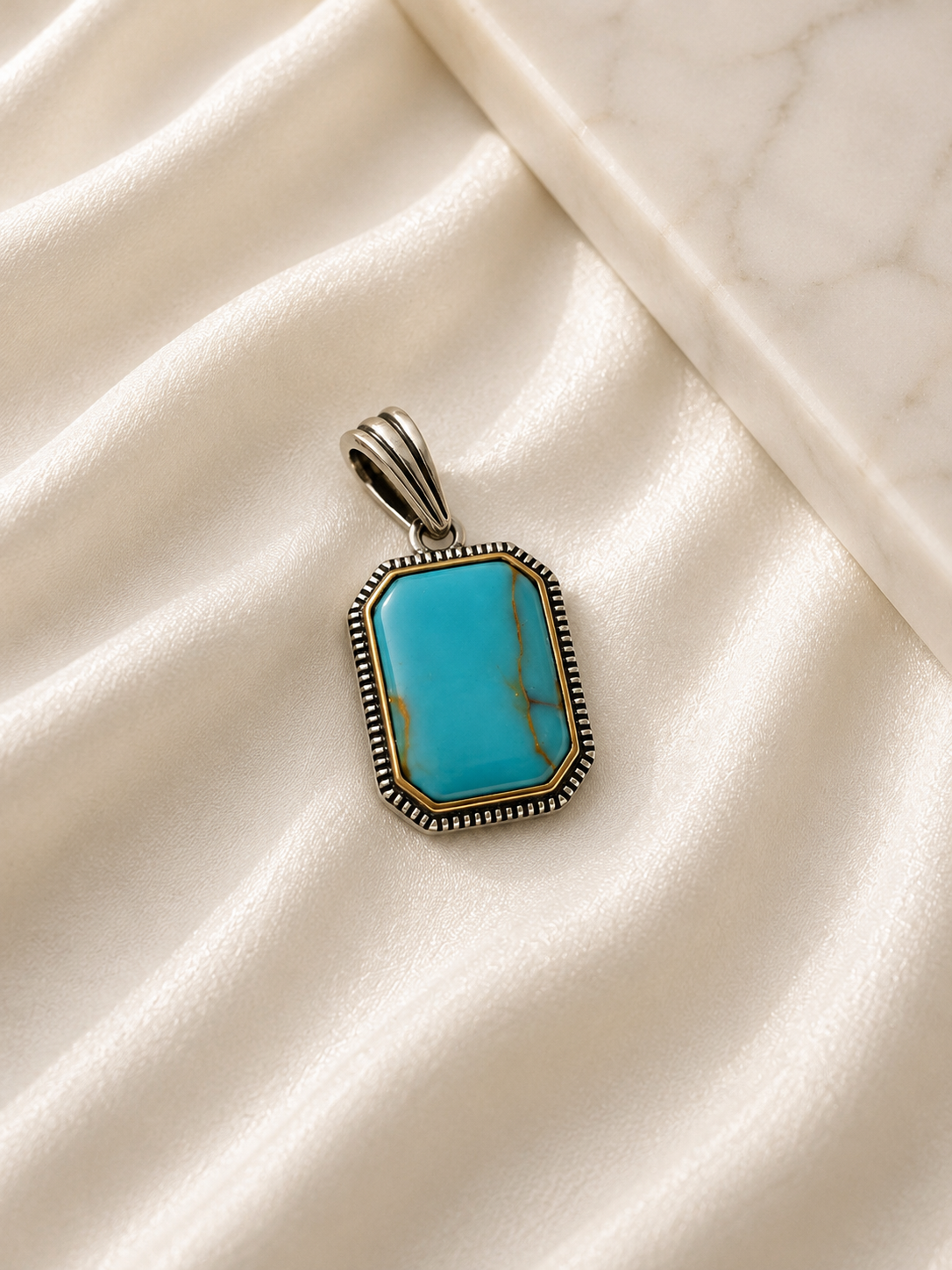 925 Sterling Silver Turquoise Rectangle Men’s Pendant