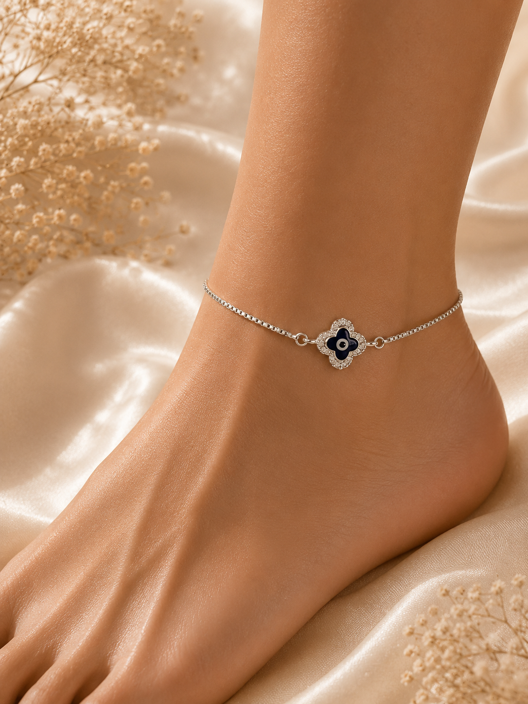925 Sterling Silver Evil Eye Anklets | Pair