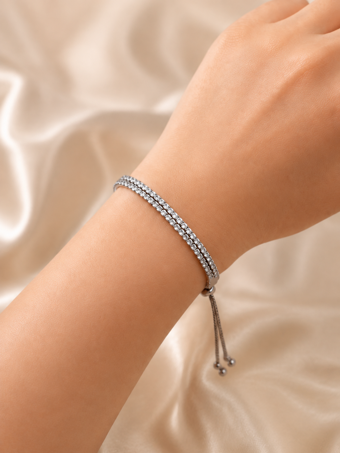 925 Sterling Silver Pull Chain Dual Layer Tennis Bracelet | For Her