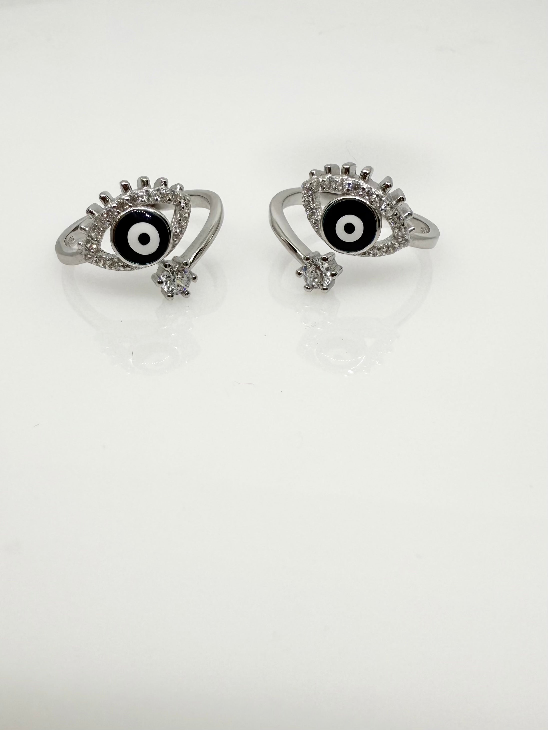 925 Silver Evil Eye Toe Rings (2 Rings)| Free Size