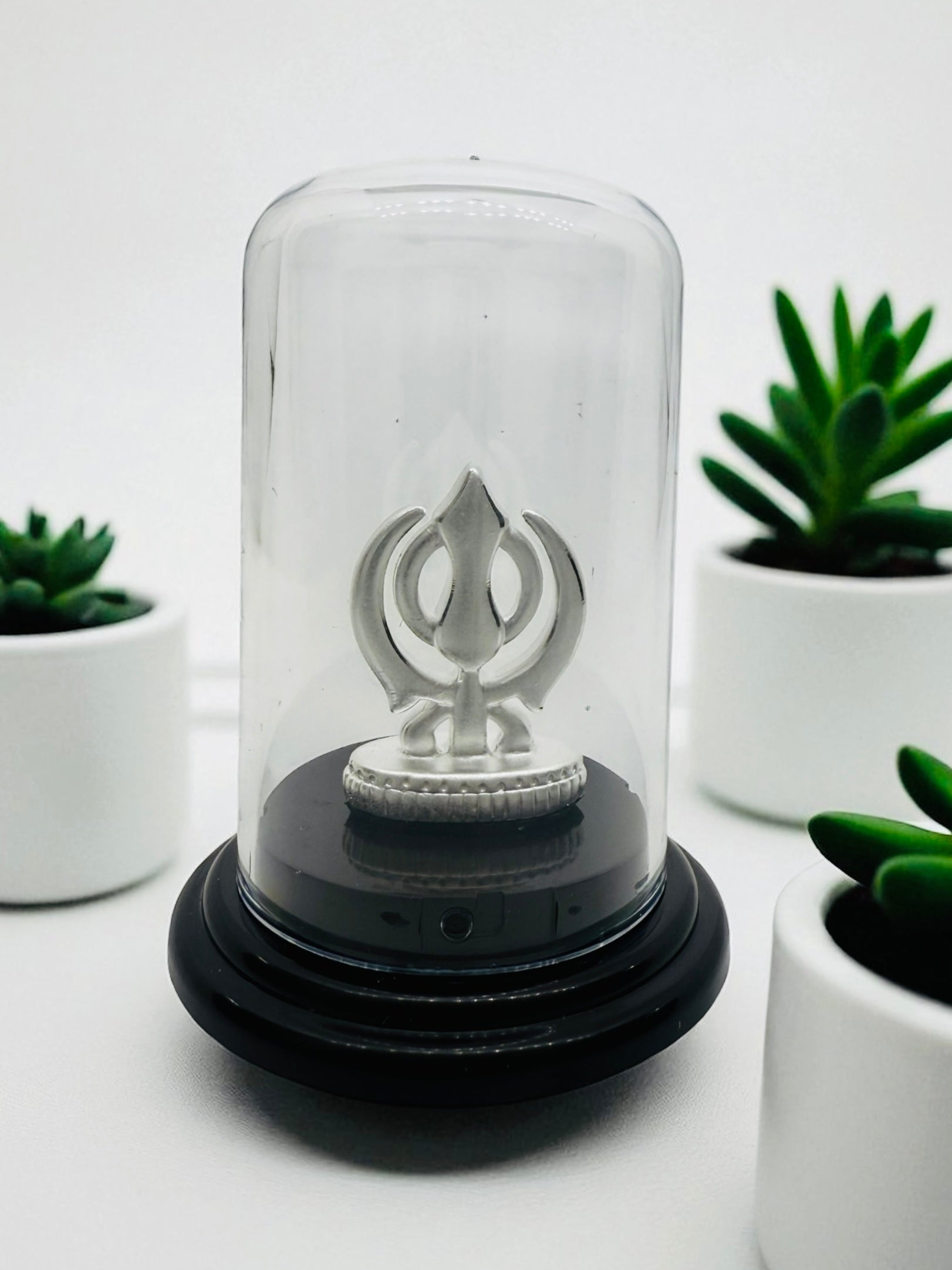 Emerald Pure 999 Silver Sikh Khanda Idol with Acrylic Base for Pooja/Gift