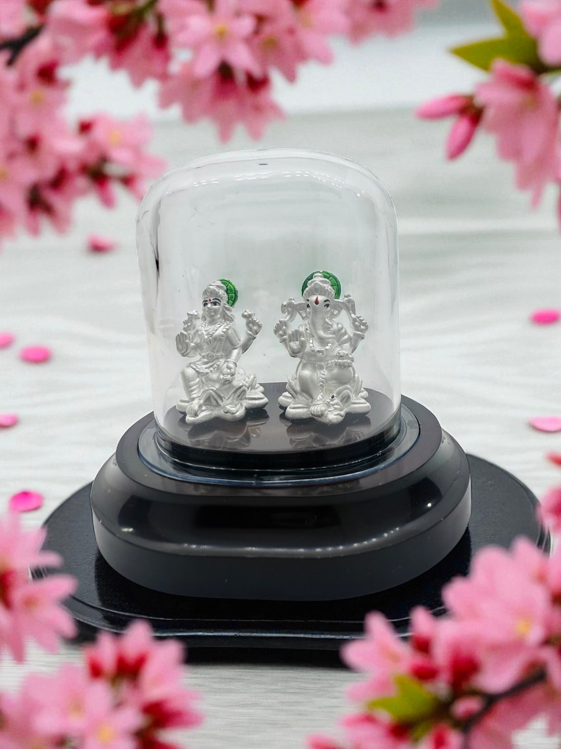 Emerald Pure 999 Silver Lakshmi Ganesh Idol with Acrylic Base For Pooja / Gift