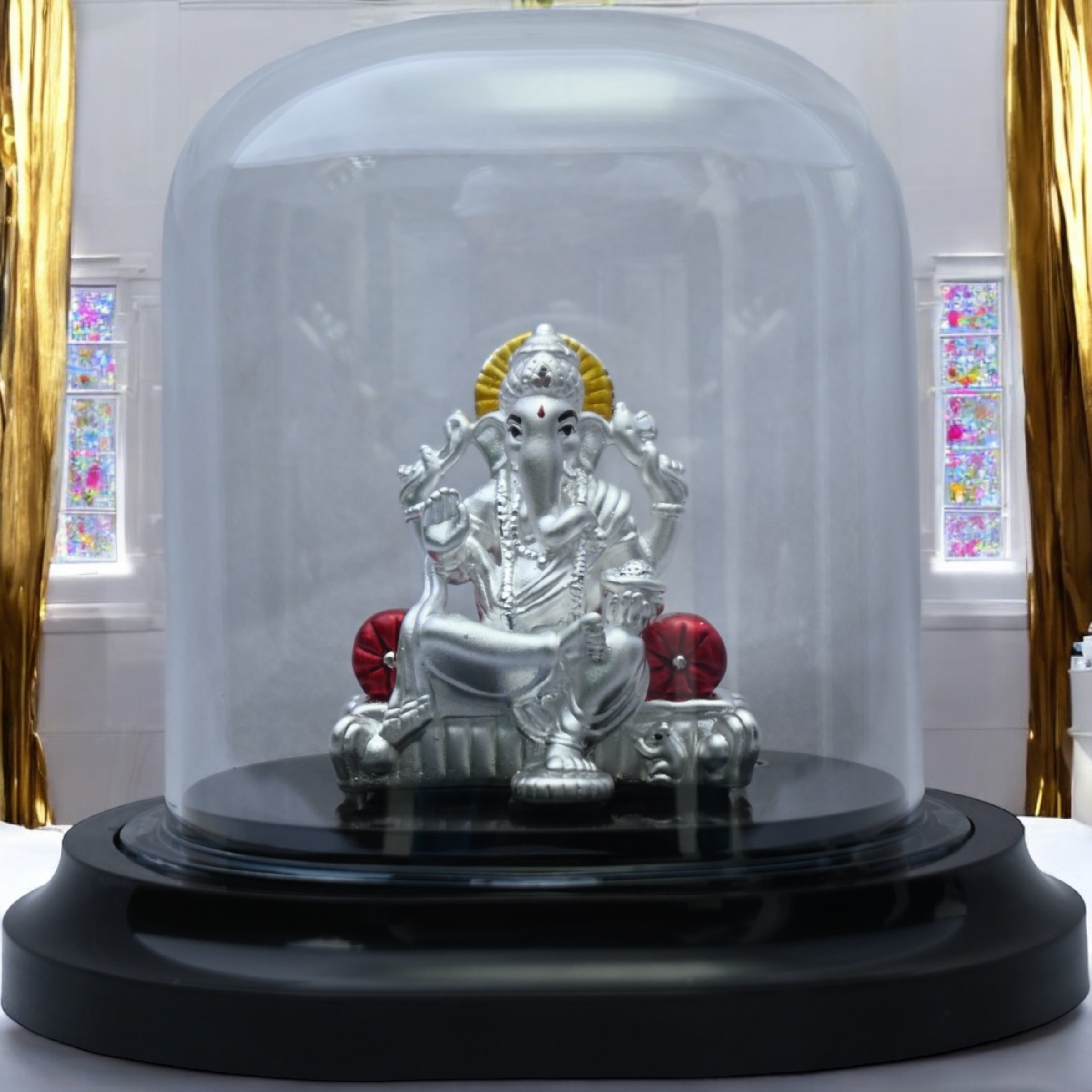 Emerald Pure 999 Silver Ganesha Idol with Acrylic Base for Pooja/Gift