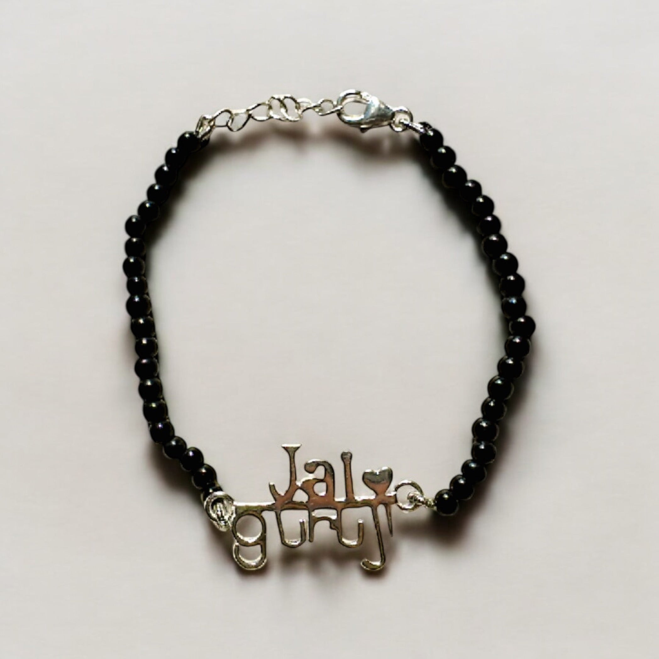 Jai Guruji Blessings 92.5 Silver Bracelet with Black Beads