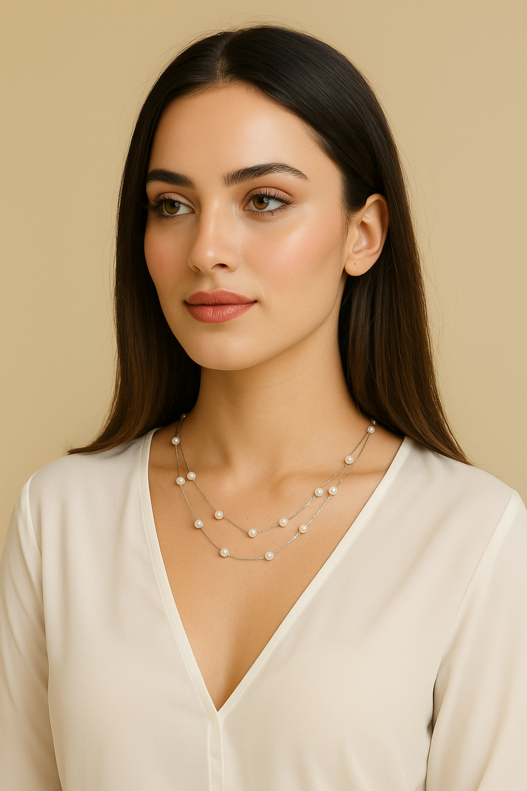 Silver String of Pearls Layered Pearl Pendant Neckpiece 
Made With Pure 925 Silver | For Her