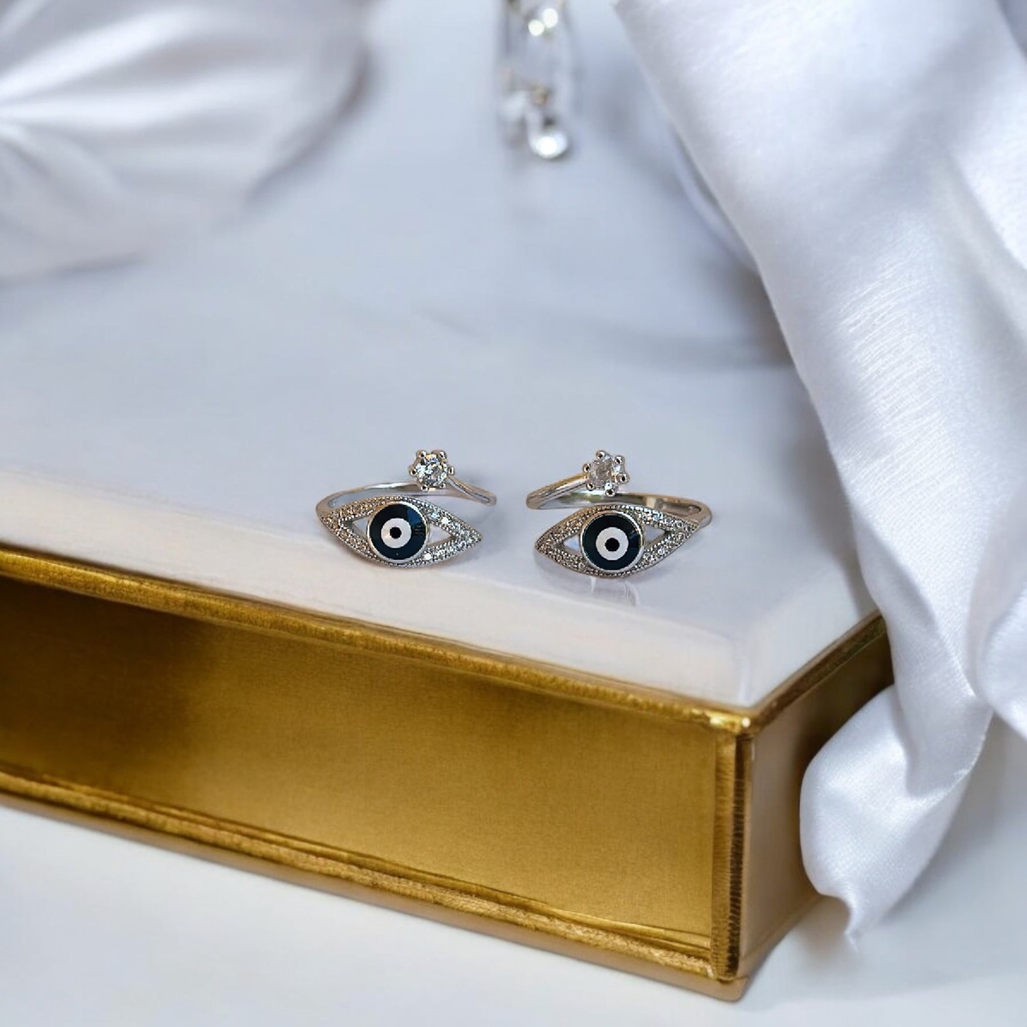 925 Silver Evil Eye Toe Rings (2 Rings) | Free Size