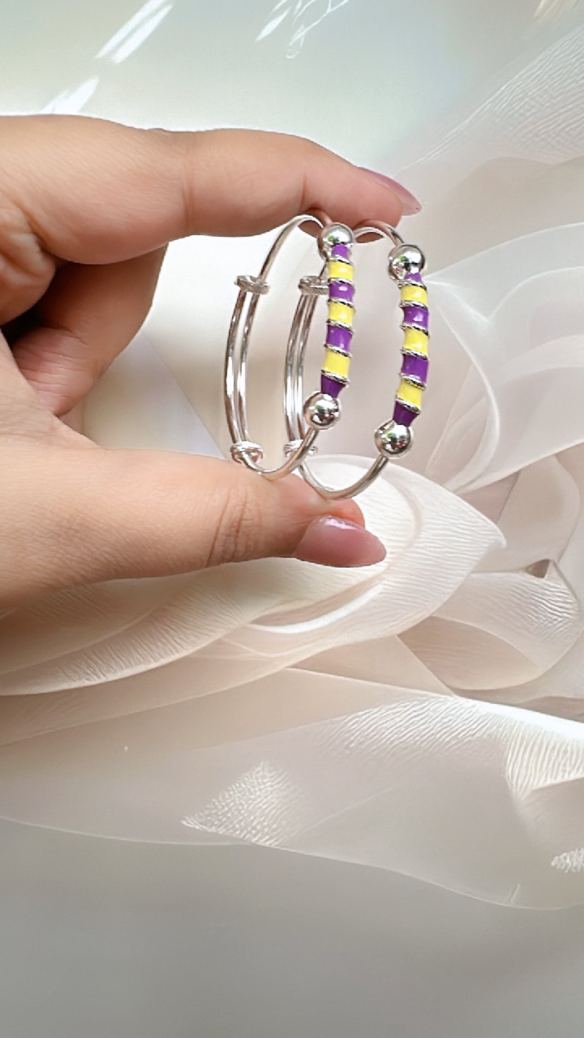 925 Sterling Silver Adjustable Rainbow Bangle | For kids | Ideal for 0-3 years