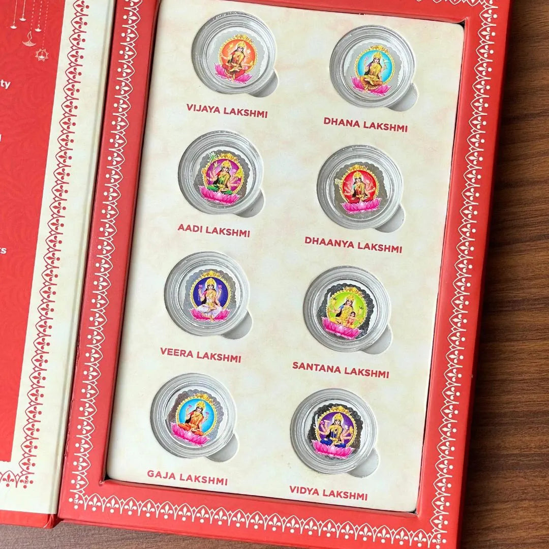 Pure 999 Silver Ashtalakshmi Coin Set (1 gram each, set of 8 coins)  | Festive Coin Gifting