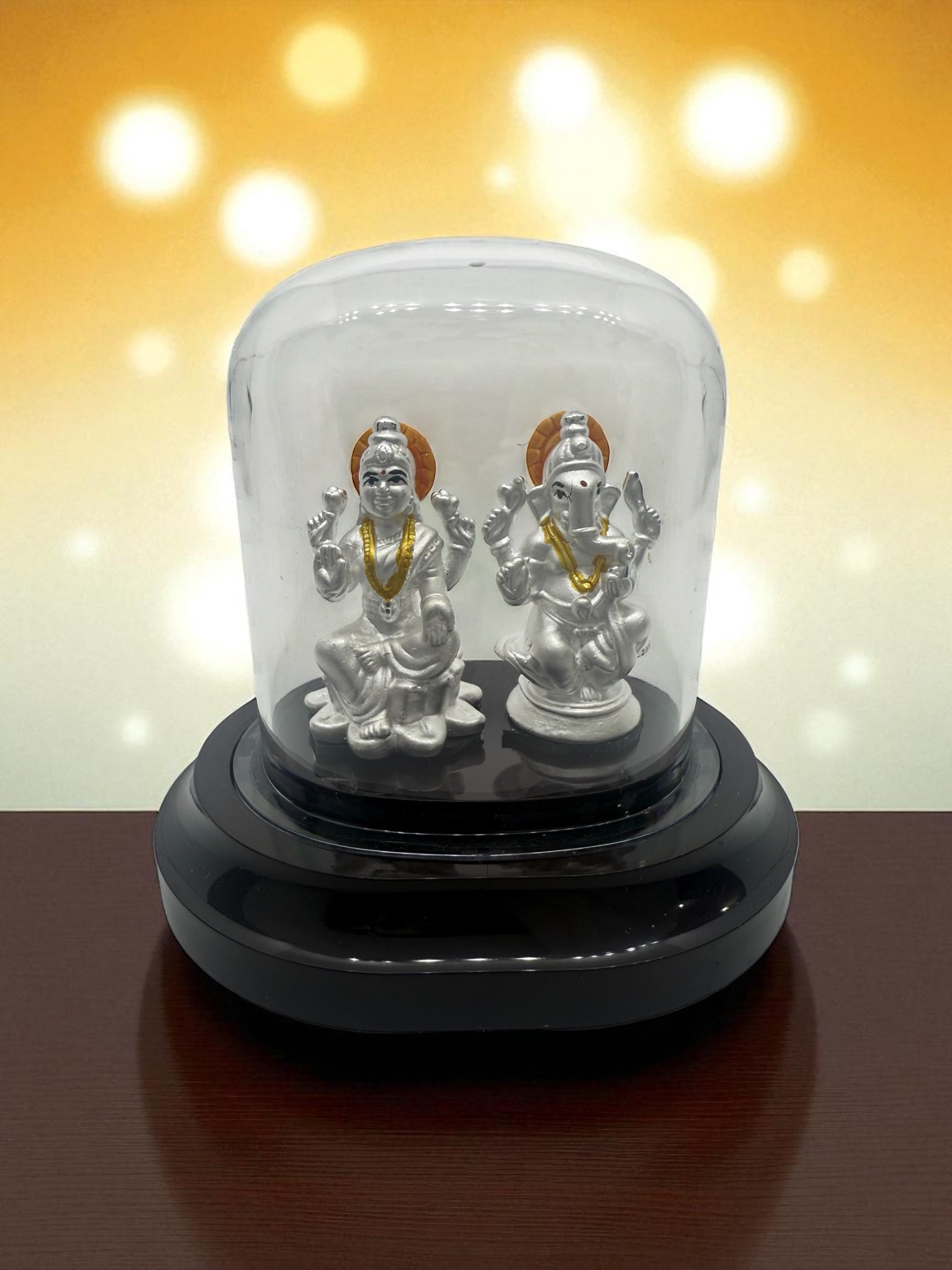 Emerald Pure 999 Silver Lakshmi Ganesh Idol with Acrylic Base For Pooja/Gift
