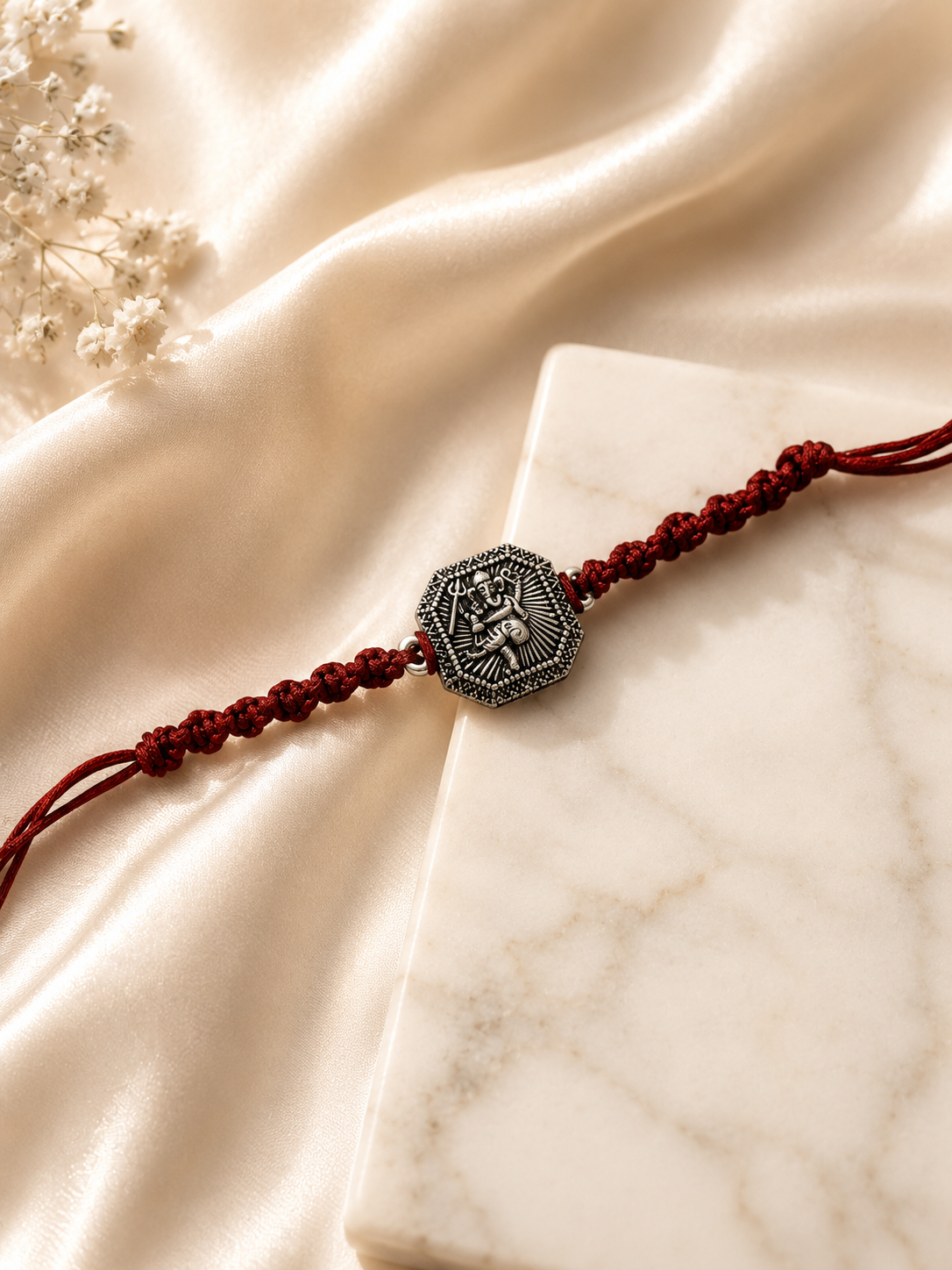 925 Silver Ganesha Oxidised Thread Rakhi