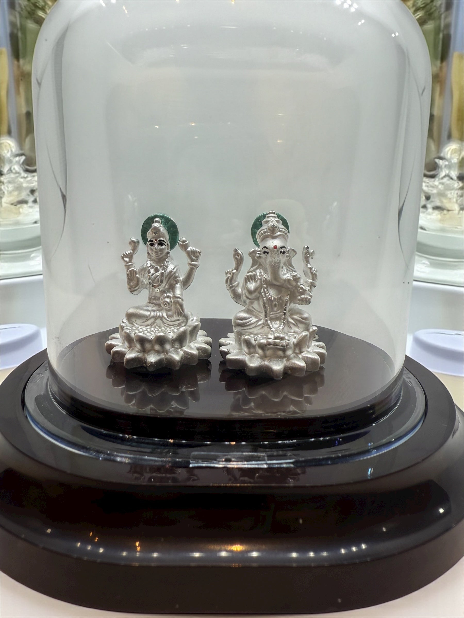 Emerald Pure 999 Silver Lakshmi Ganesh Pair Idols with Acrylic Base for Pooja/Gift