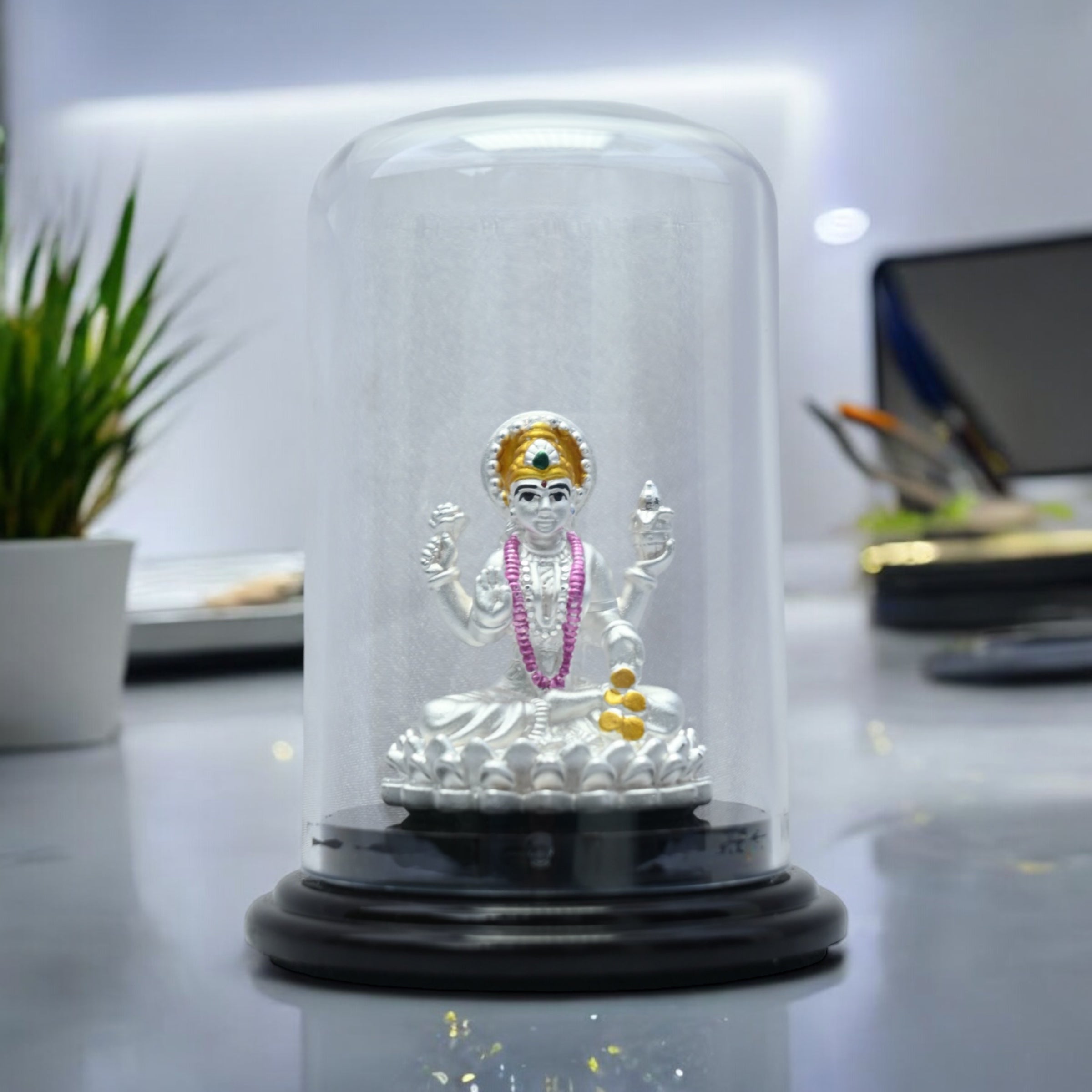 Emerald Pure 999 Silver Laxmi Mata Idol with Acrylic Base for Pooja/Gift