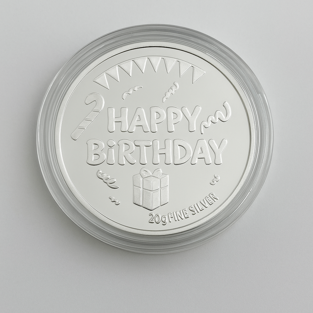 Pure Silver 999 “Happy Birthday” Gift Coin – 20g | Festive Coin Gifting