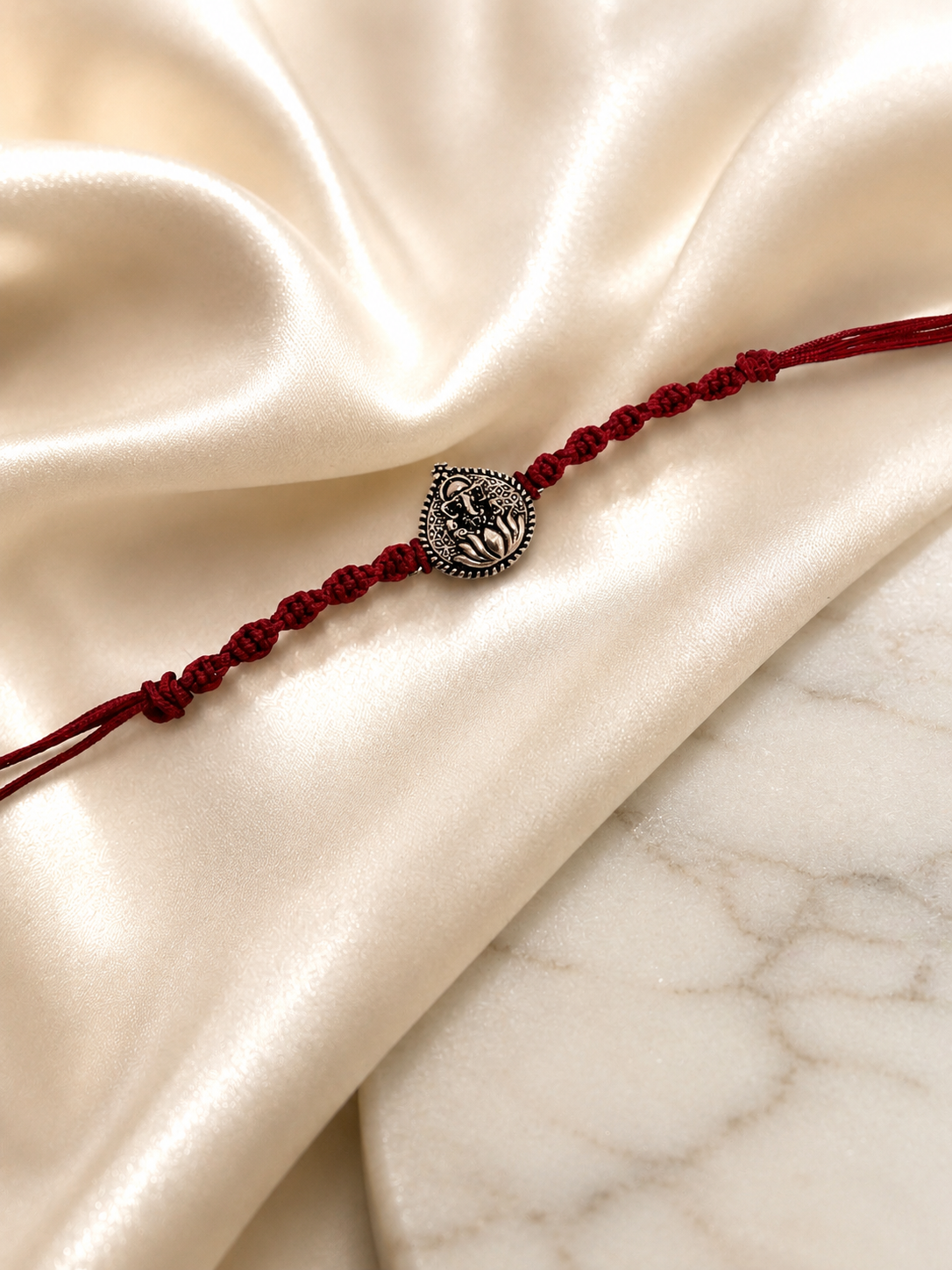 925 Silver Ganesha Oxidised Thread Rakhi