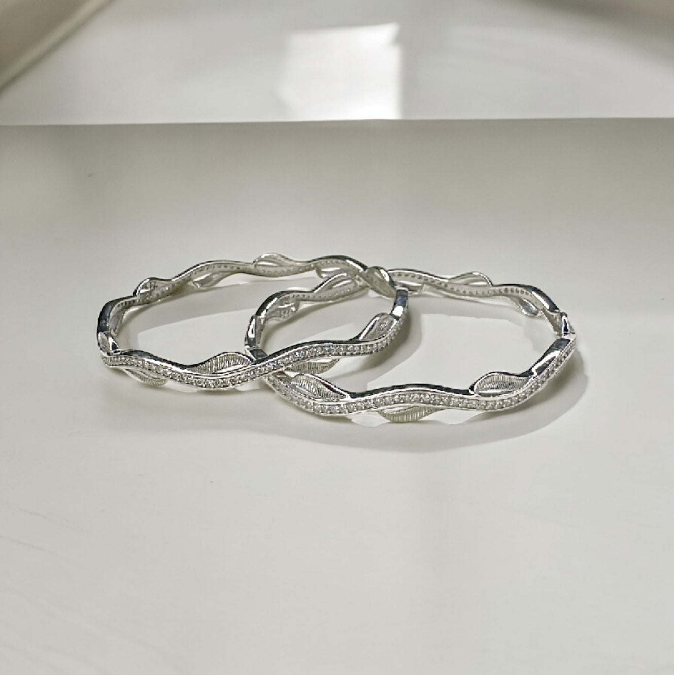 925 Sterling Silver Set of 2 Bangles with AD/CZ Diamonds | Party wear Jewellery