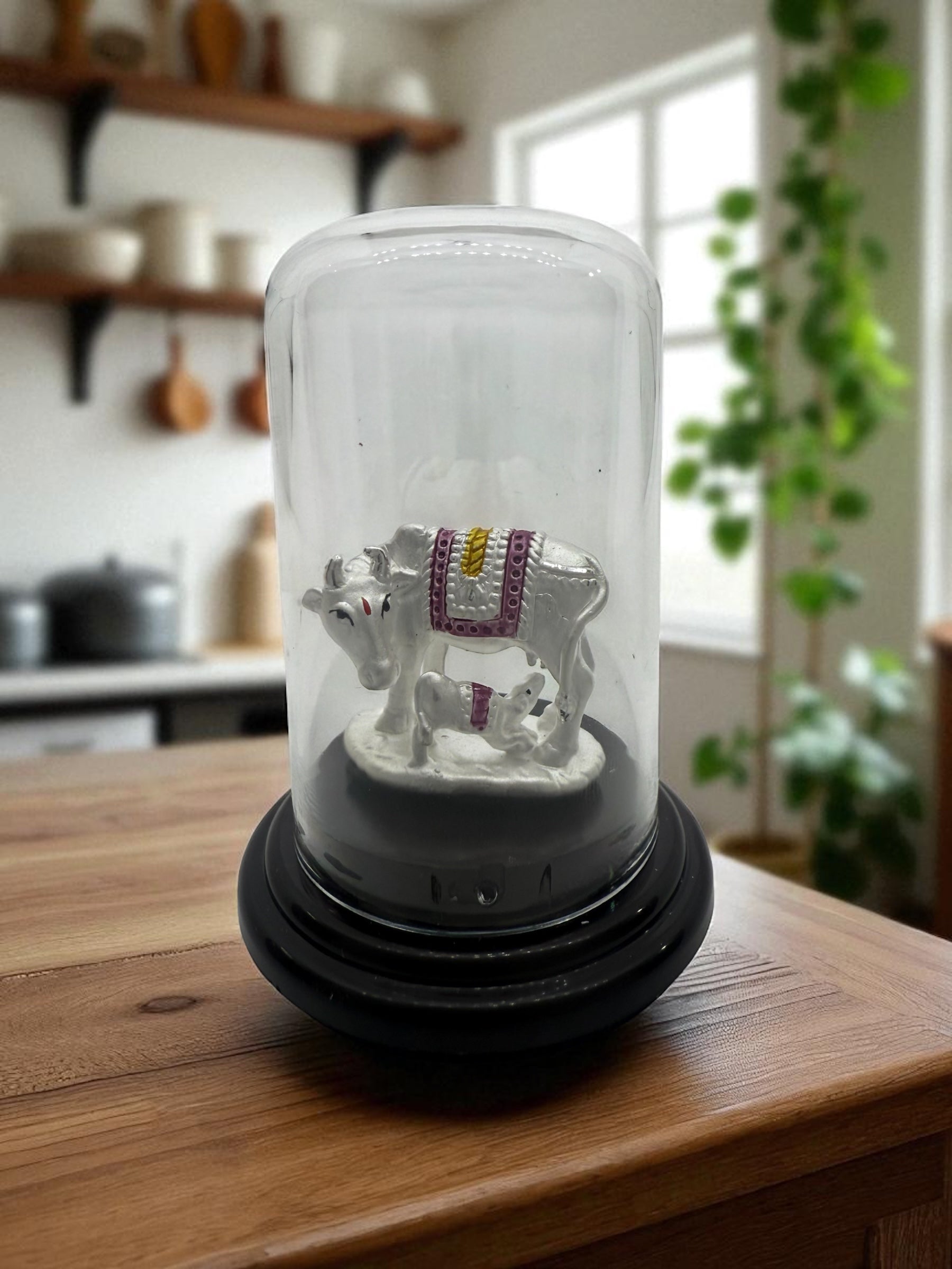 EMERALD PURE 999 SILVER VASTU KAMDHENU COW AND CALF IDOL WITH ACRYLIC BASE FOR POOJA/ GIFT