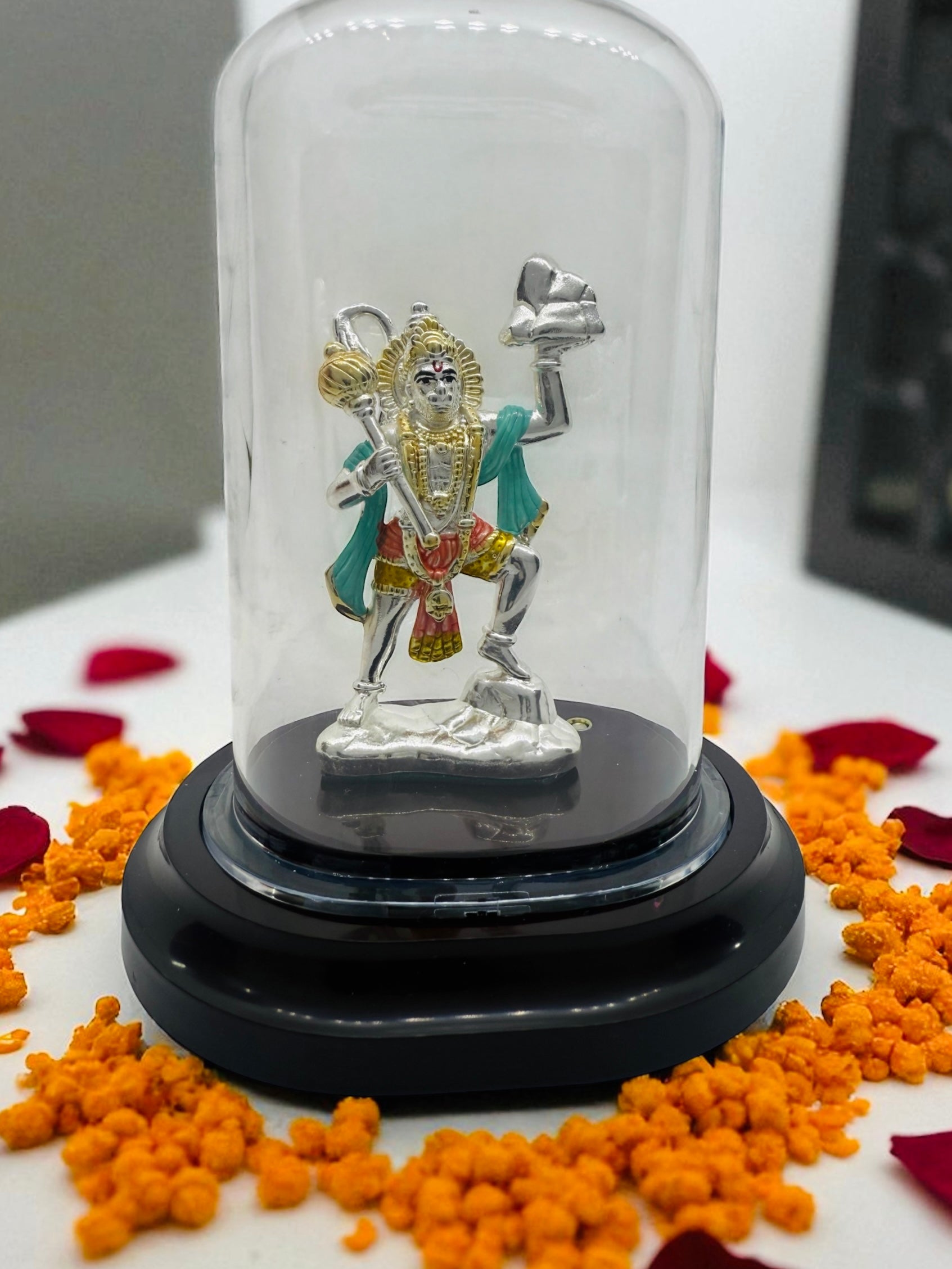 Emerald Pure 999 Silver Hanuman Idol with Acrylic Base For Pooja/ Gift