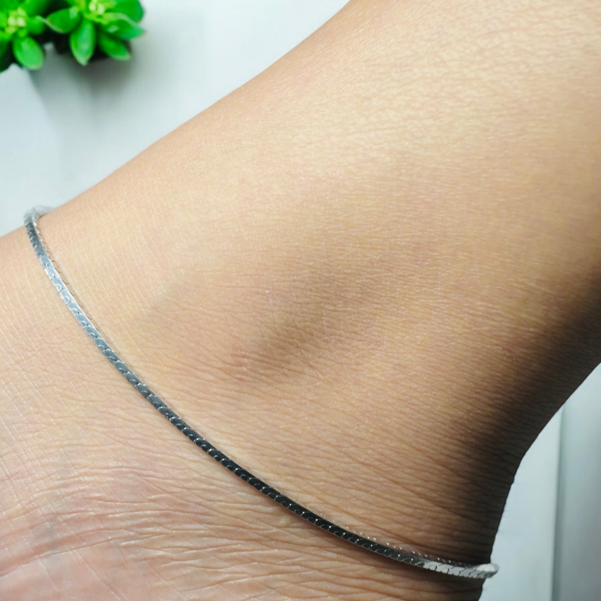 925 Sterling Silver Flat Snake Chain Anklets