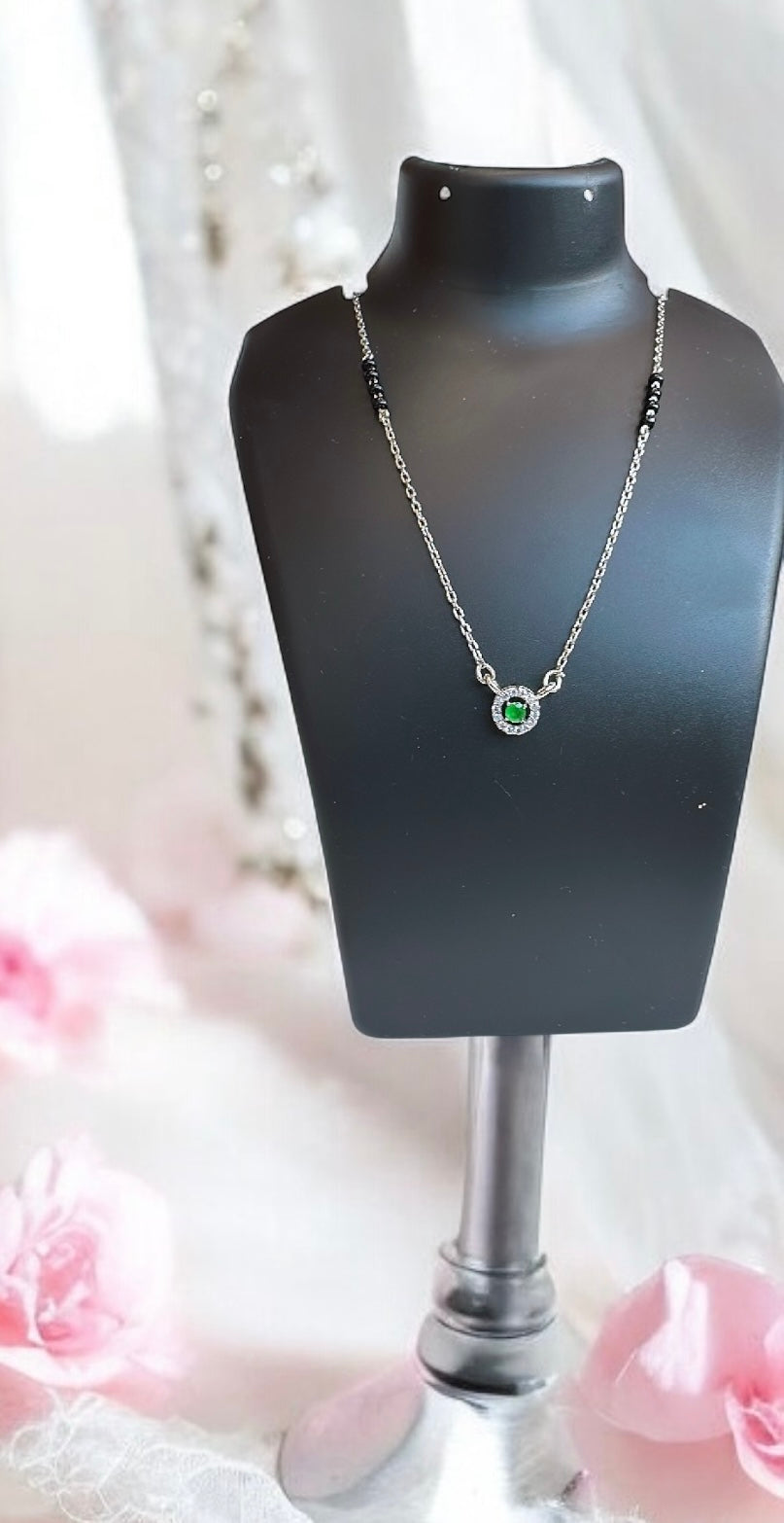 925 Sterling Silver Mystic Green Stone Mangalsutra