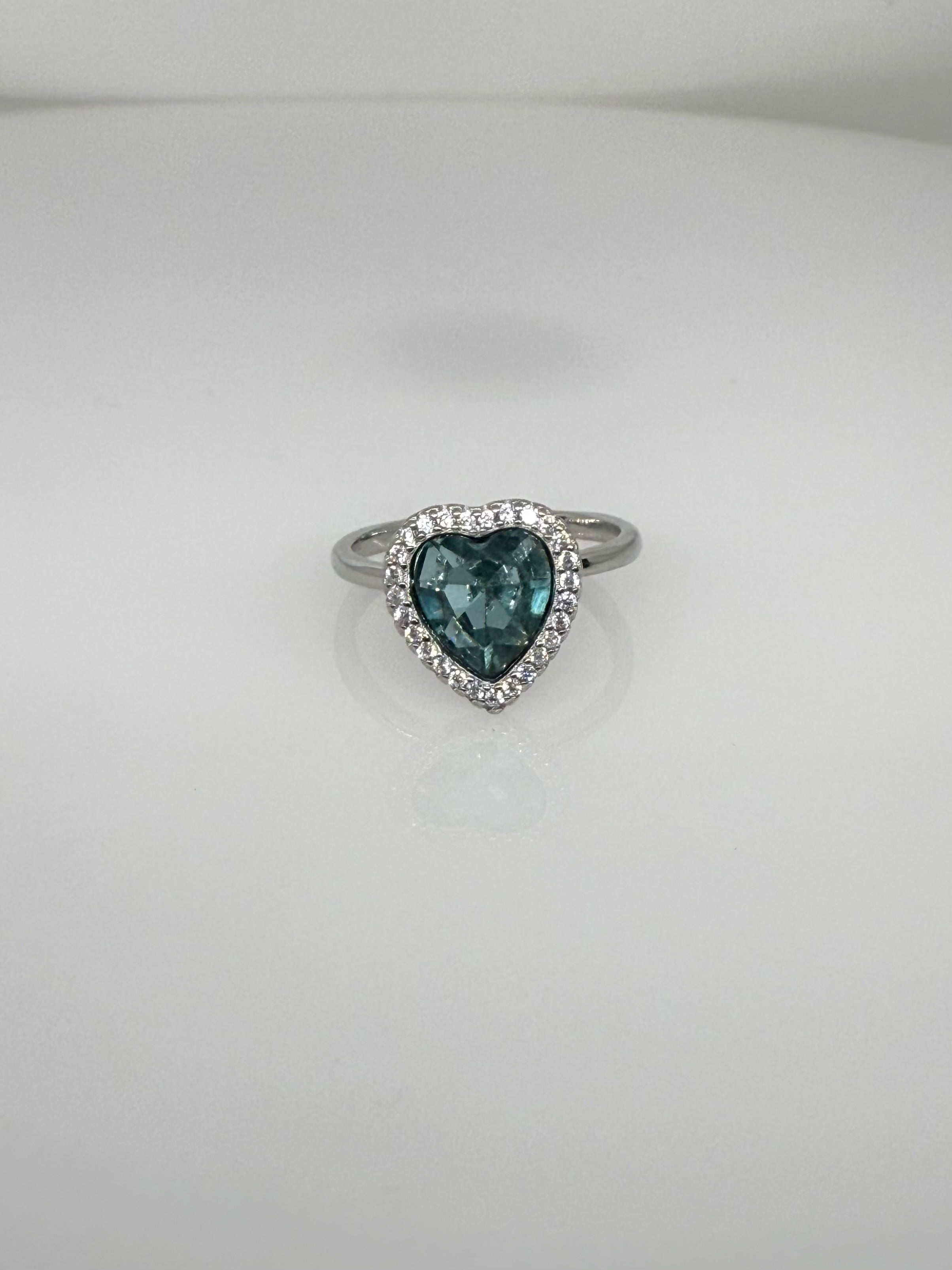925 Sterling Silver Jade Heart Women Ring