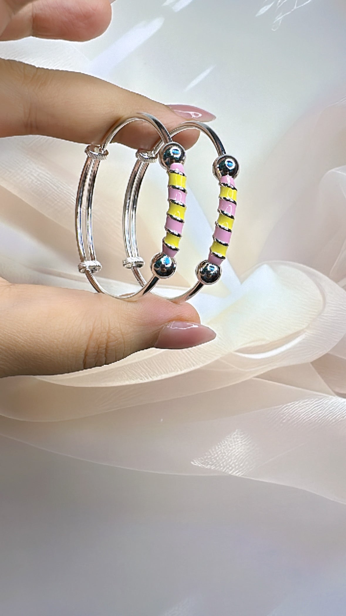 925 Sterling Silver Adjustable Rainbow Bangles | For kids | Ideal for 0-3 years