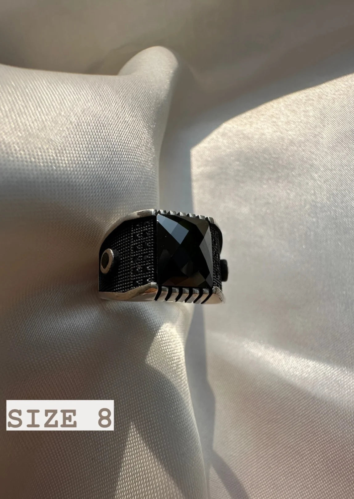 925 Oxidised Silver Ring for Men | Square Black Stone