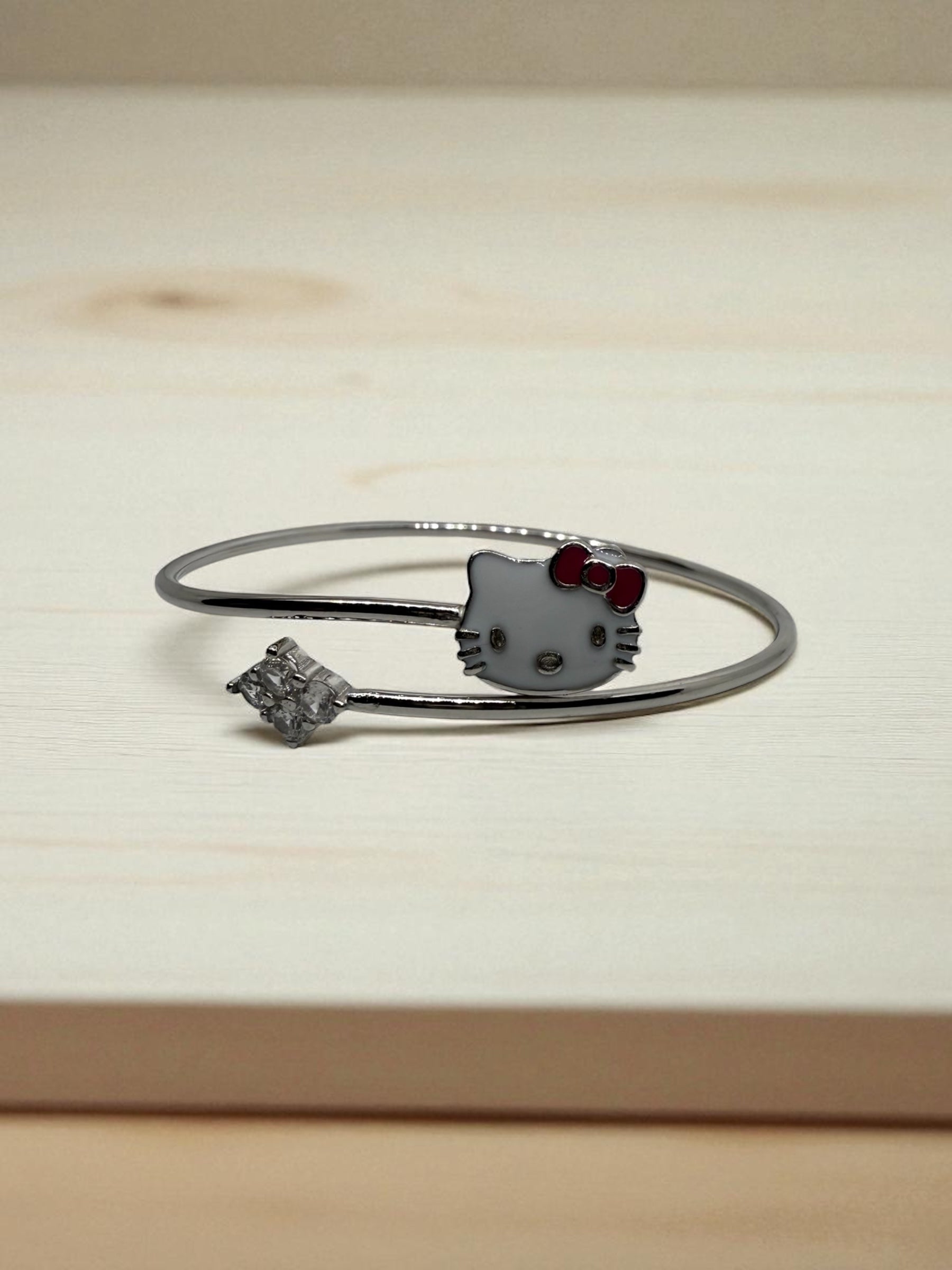 925 Sterling Silver Kitty Bow Bracelet Bangle | For Kids | Fits till 6 years