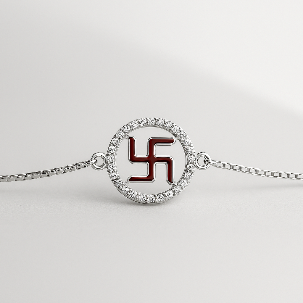 925 Sterling Silver Rakhi Bracelet | Swastik