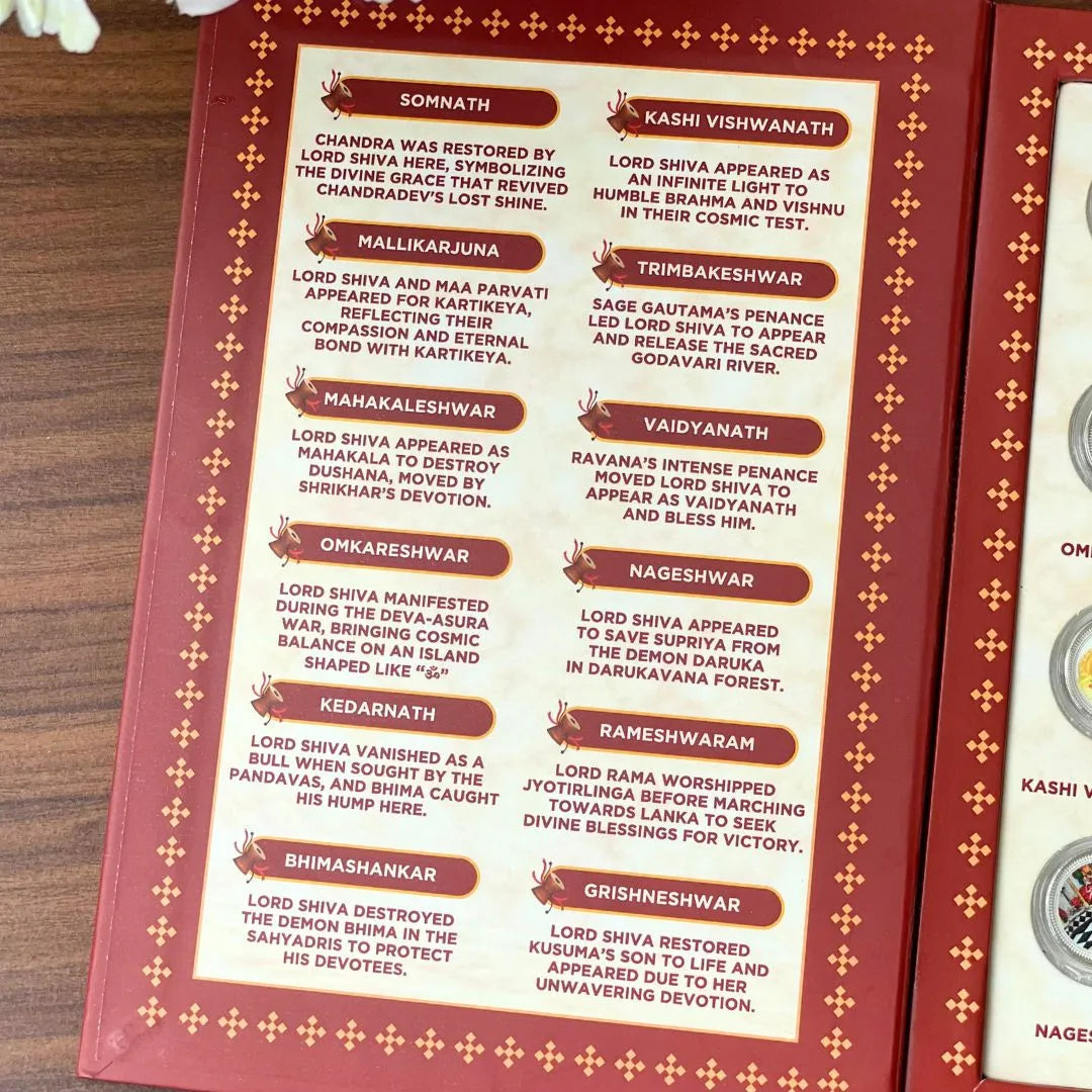 Sacred 12 Shiva Jyotirling Collector’s Edition (999 Pure Silver Coins) |             (1 gm x 12 coins) | Festive Coin Gifting