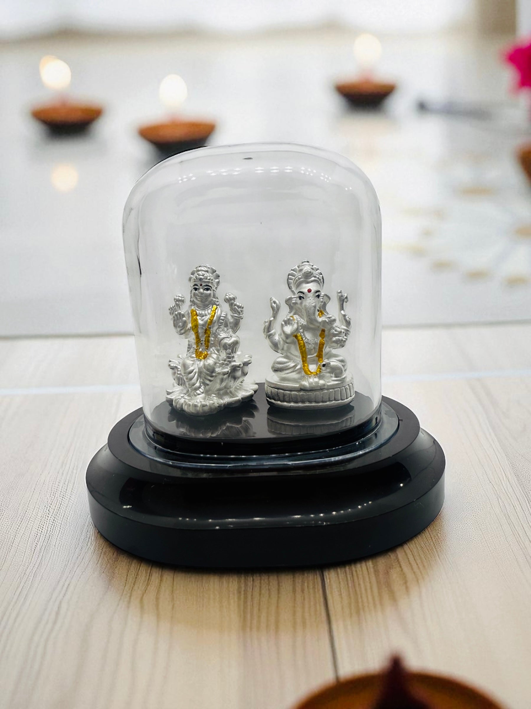 Emerald Pure 999 Silver Lakshmi Ganesh Idol with Acrylic Base For Pooja/ Gift