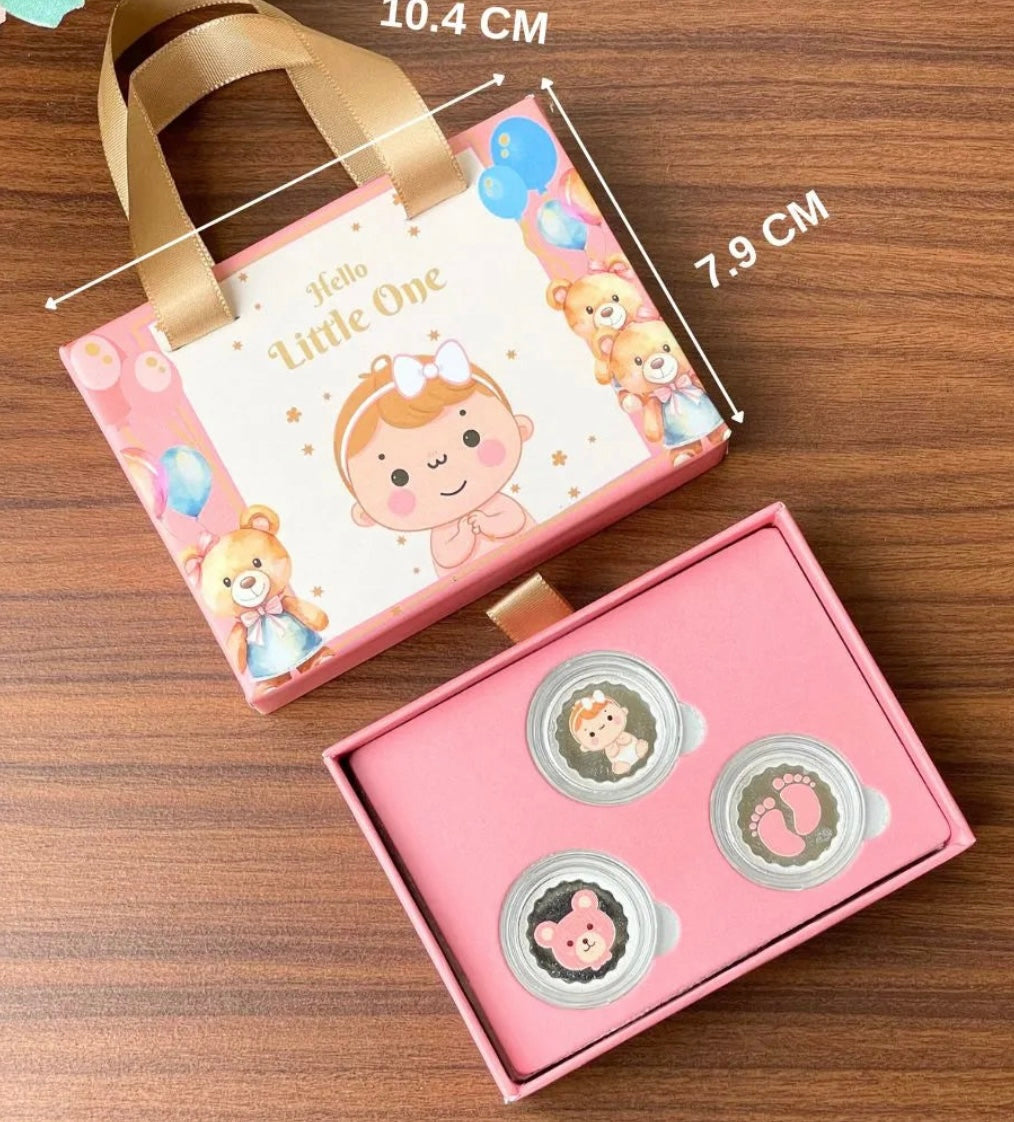 Baby Girl Silver Coin Gift Set | Hello little one Celebration Box -(3 Silver Coins - 2.5gm Each)