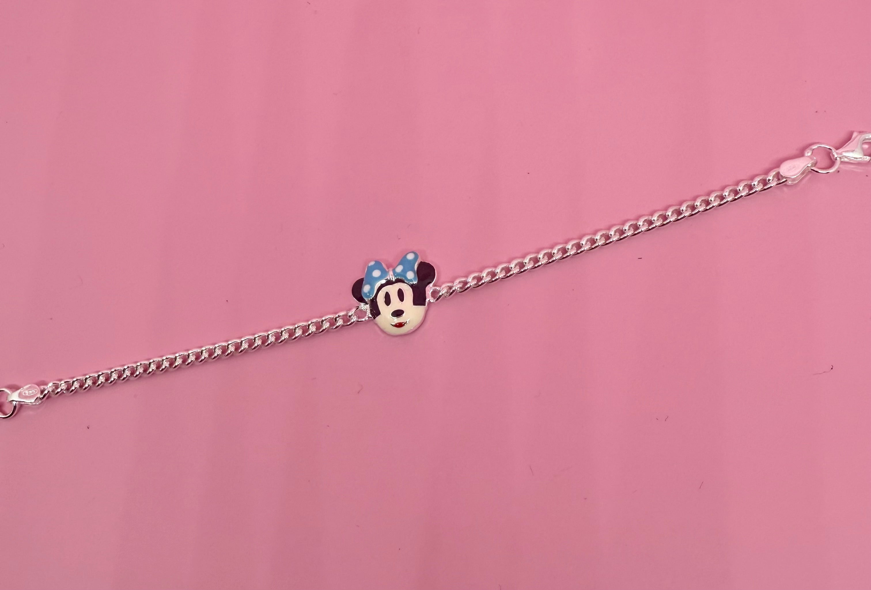 925 Sterling Silver Minie Mouse cartoon Bracelet | For Kids