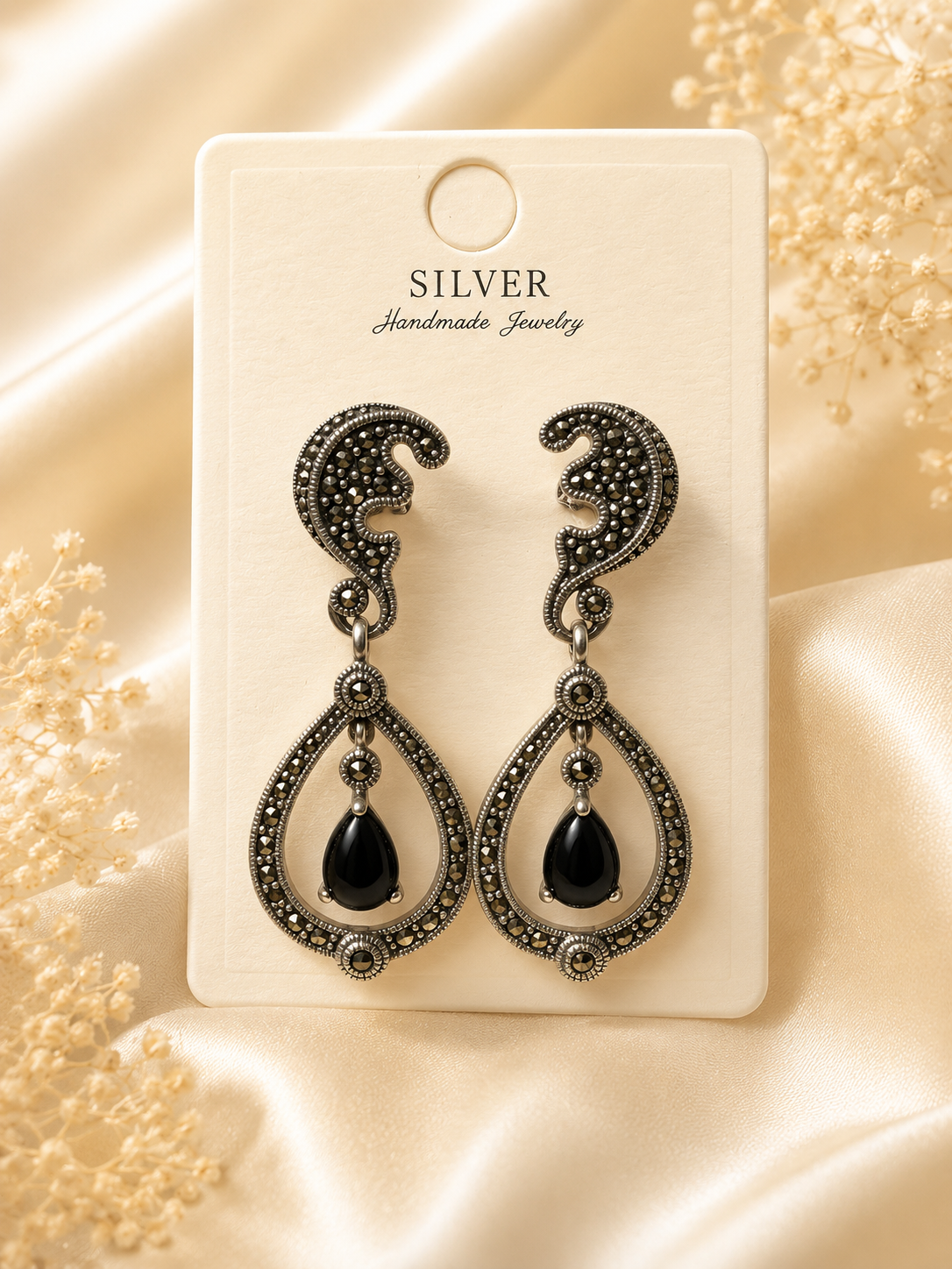 925 Sterling Silver Midnight Jhumki Earrings