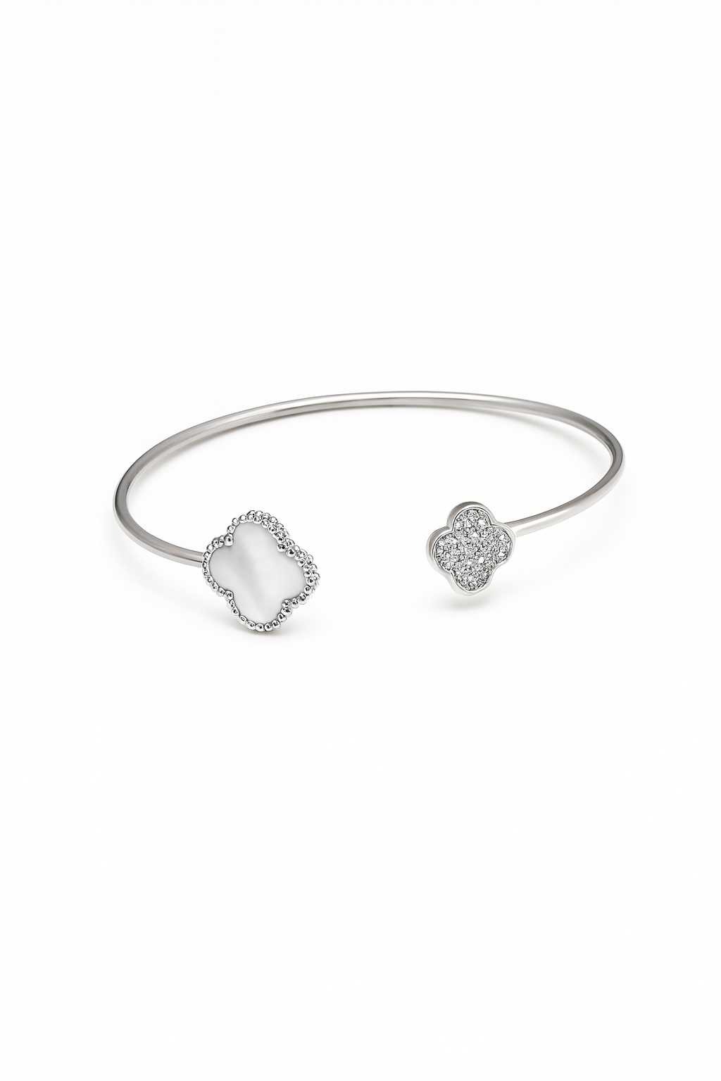 925 Sterling Silver Pearl Mist Clover Openable Bangle Bracelet | For Her