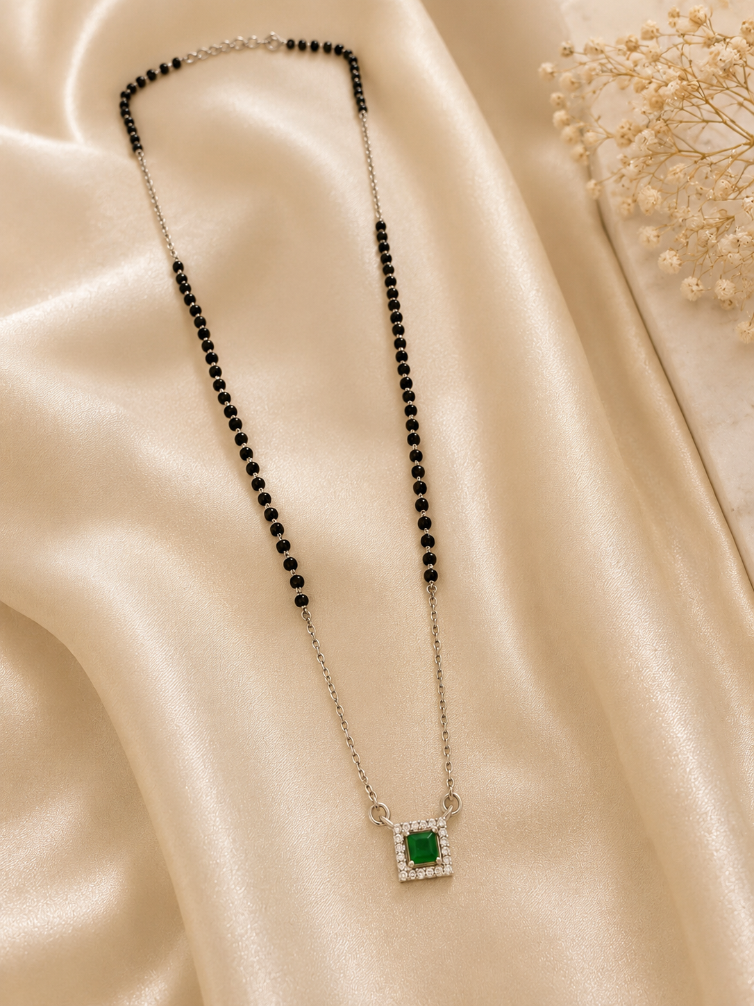 925 Sterling Silver Mystic Green Stone Mangalsutra
