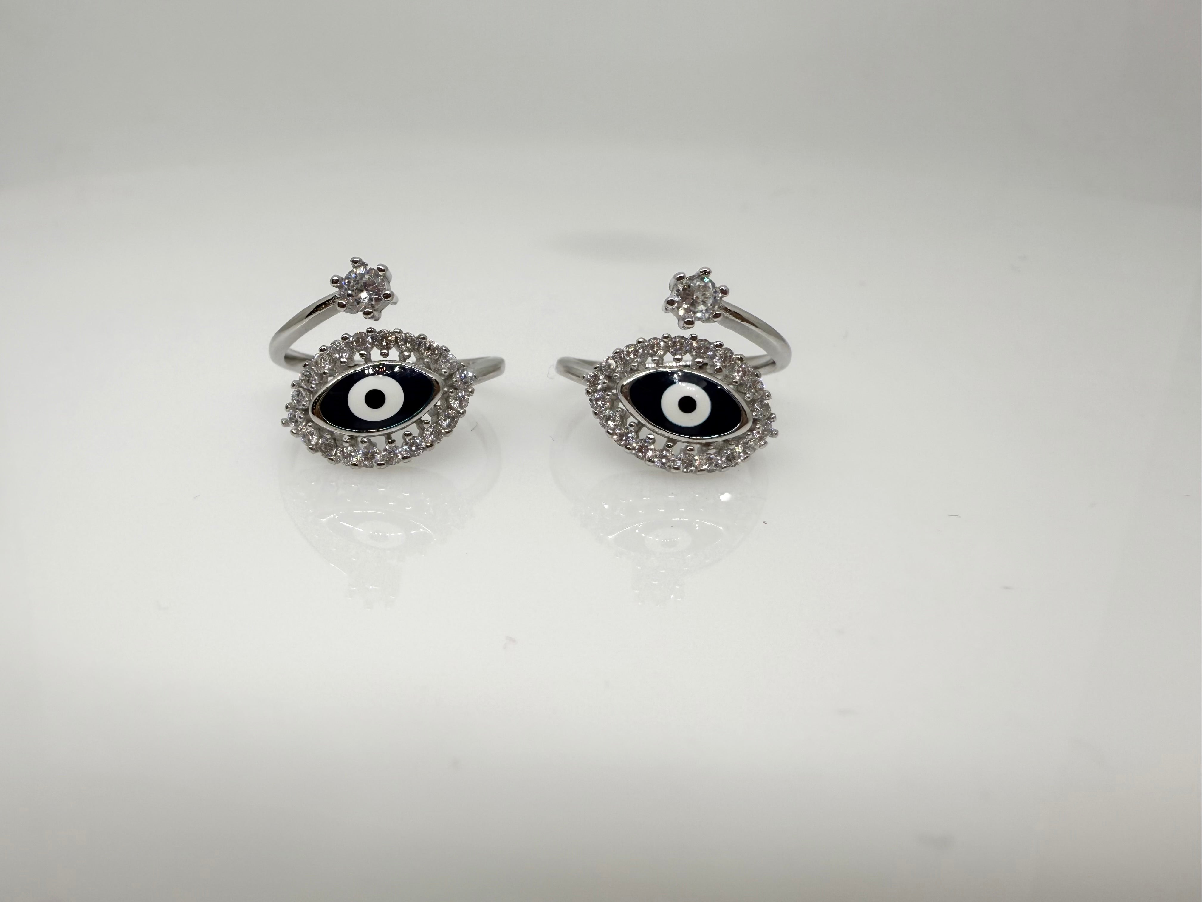 925 Silver Evil Eye Toe Rings (2 Rings) | Free Size