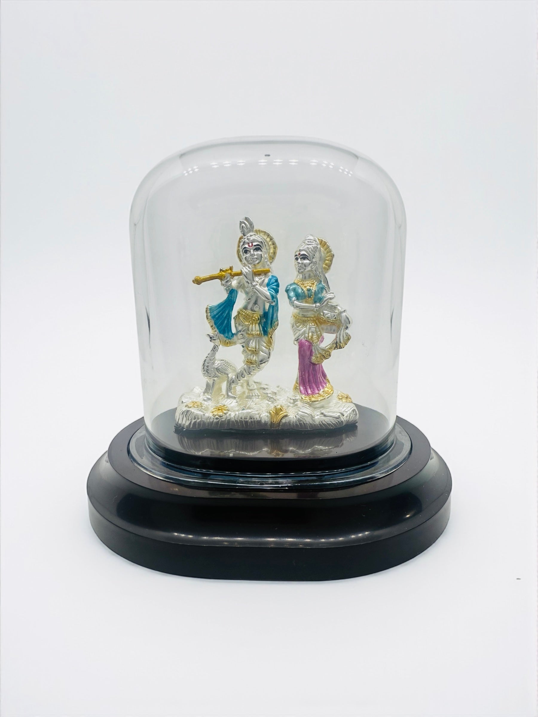 Emerald Pure 999 Silver Radha Krishna Idol with Acrylic Base for Pooja/Gift