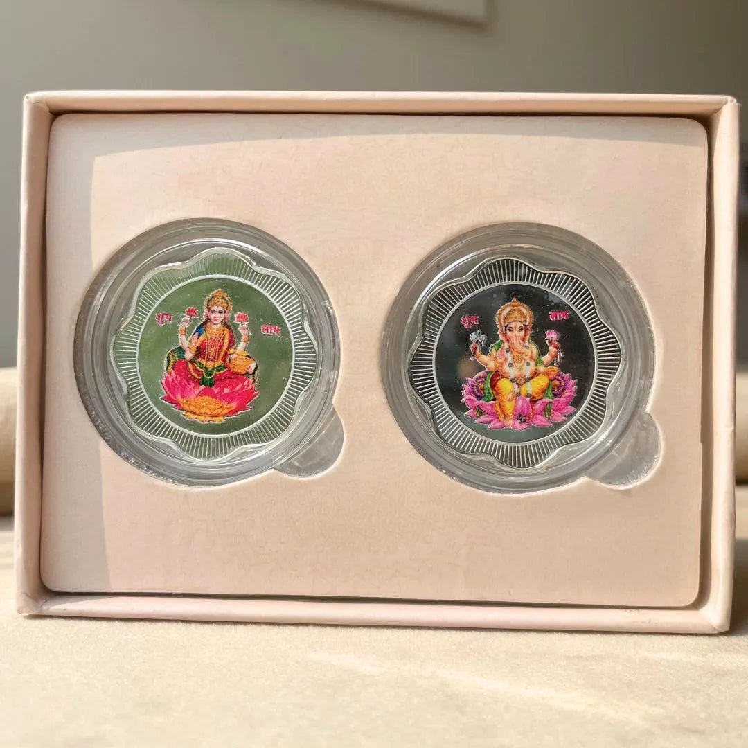 999 SILVER LAKSHMI GANESH JI 10 GMS CELEBRATION BOX | 2 COINS (5 GM EACH ) | 999 PURITY SILVER COIN | FESTIVE COIN GIFTING