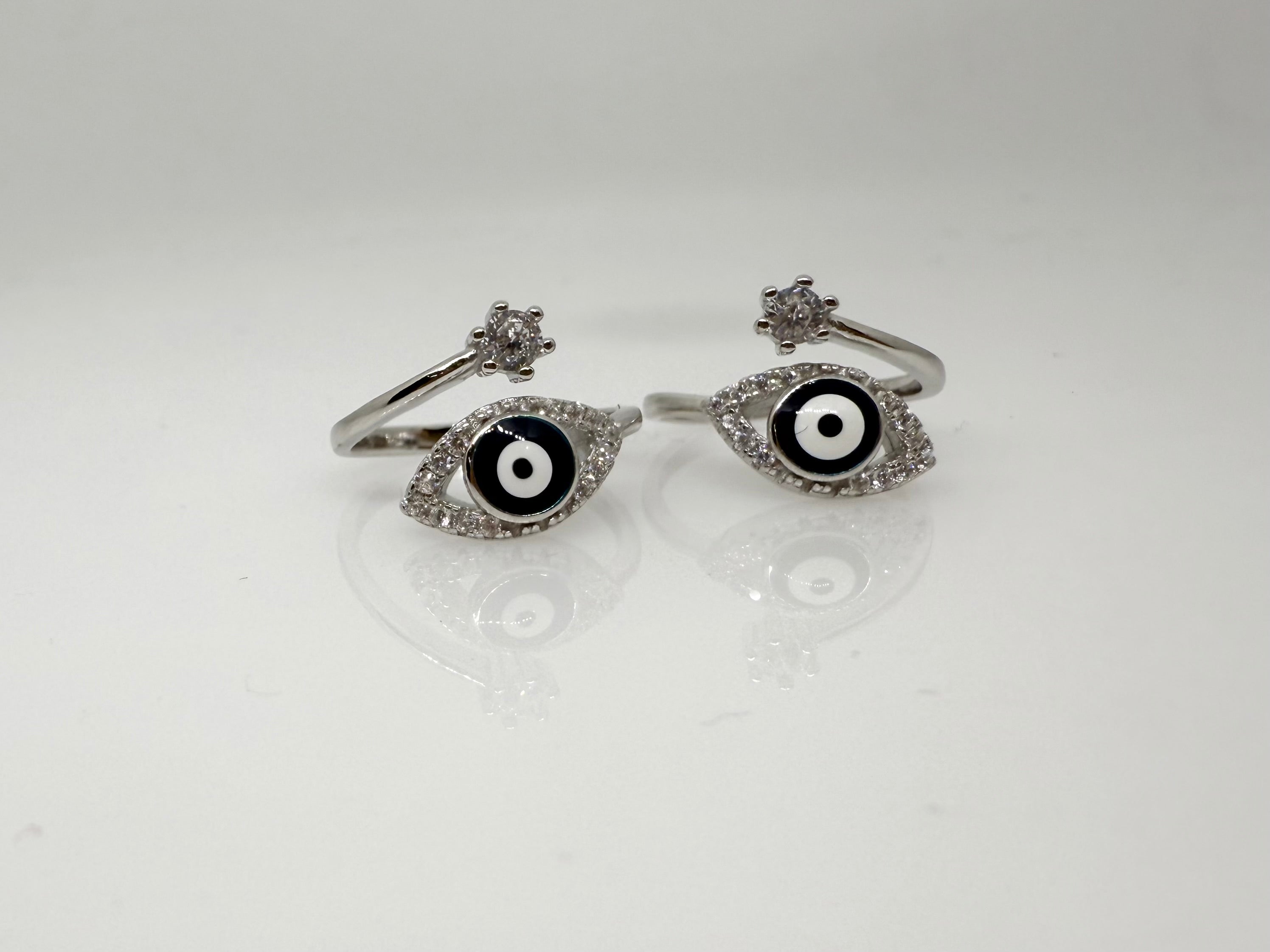 925 Silver Evil Eye Toe Rings (2 Rings) | Free Size