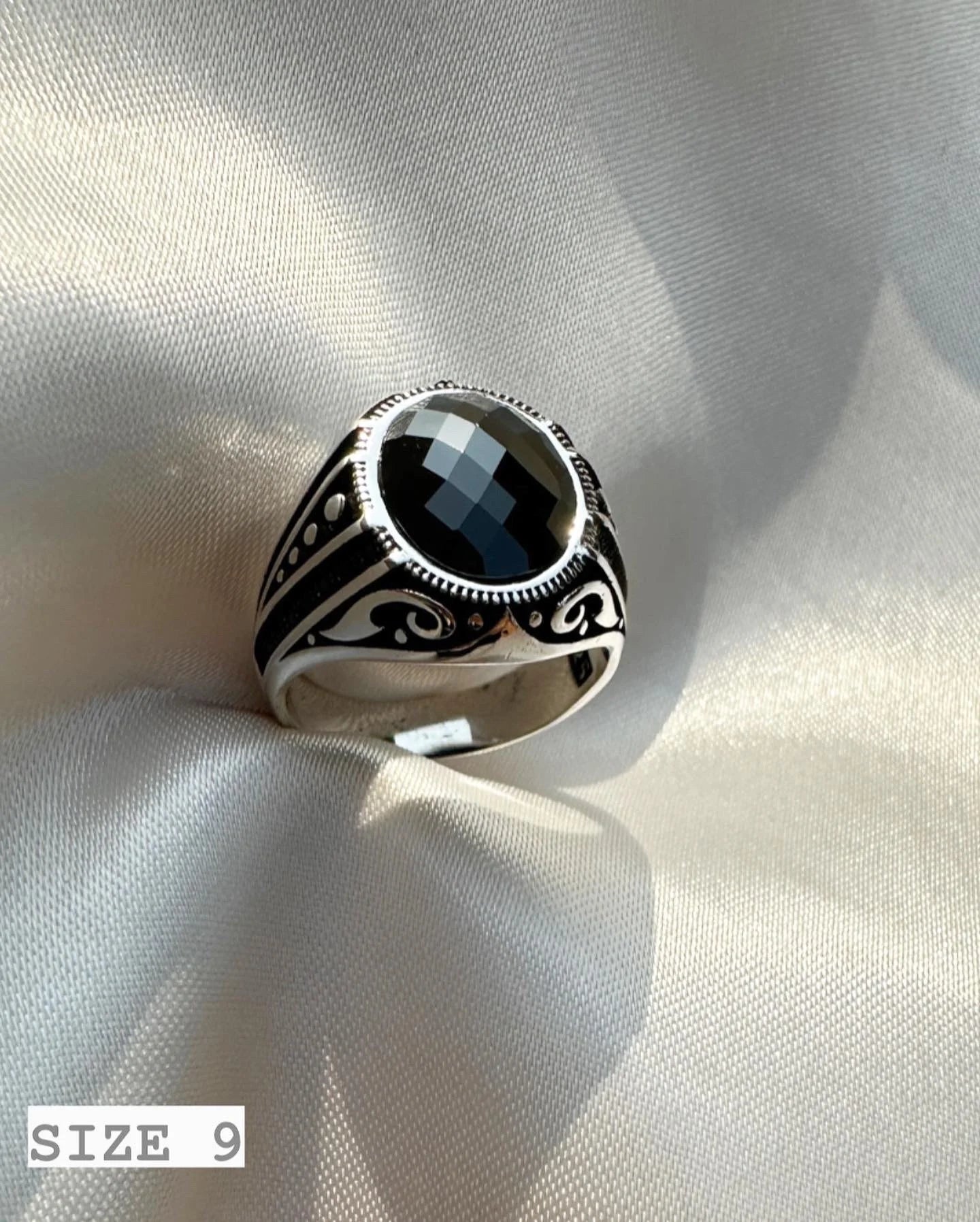 925 Oxidised Silver Ring for Men | Oval Black Stone