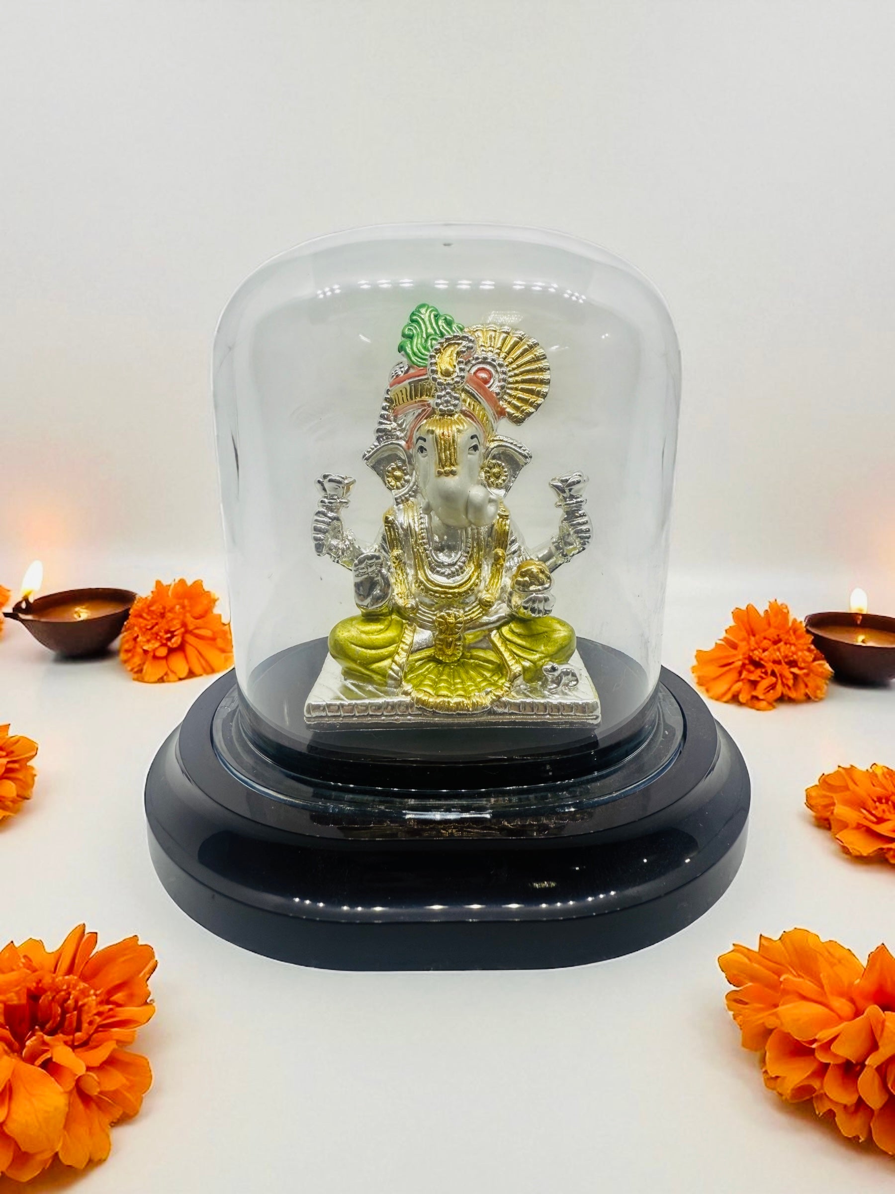 Emerald Pure 999 Silver Ganesha Idol with Acrylic Base for Pooja/Gift
