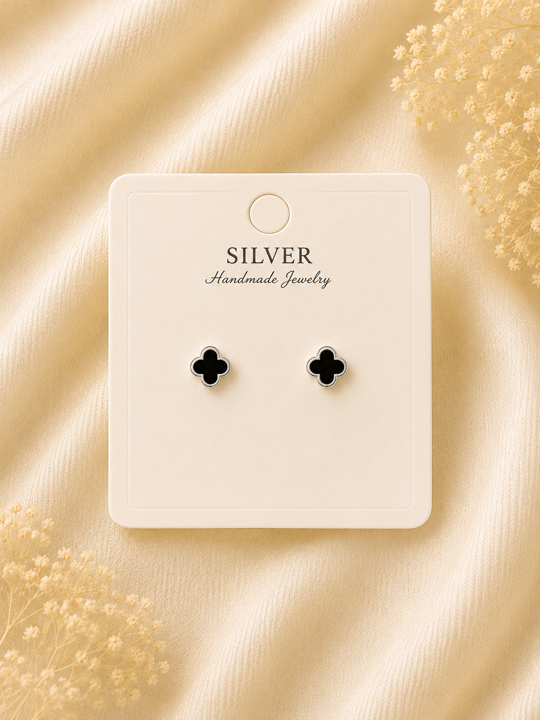 925 Sterling Silver Tiny Black Clover Stud Earrings