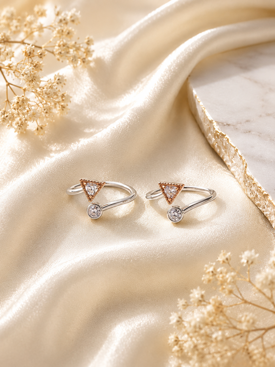 925 Sterling Silver Triangle Sparkle Rose Gold Toe Rings